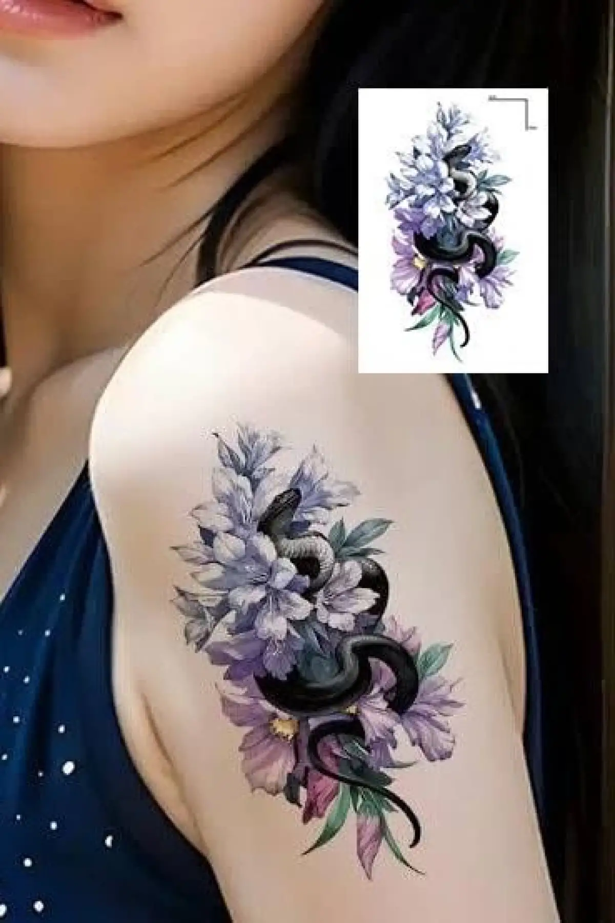Geçici Çiçek Ve Yılan Figürlü Mini Dövme Tattoo