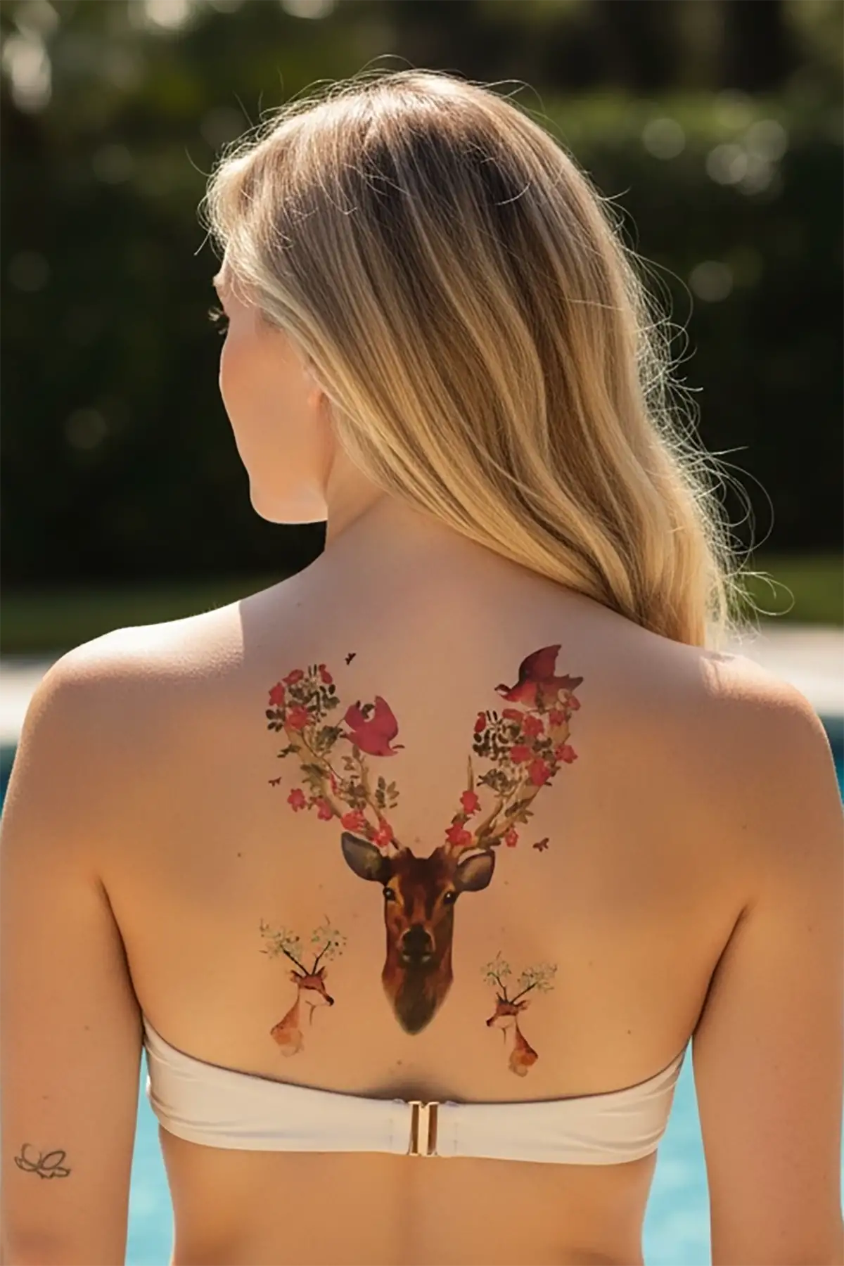 Geçici Geyik ve Çiçek Dövme Tattoo