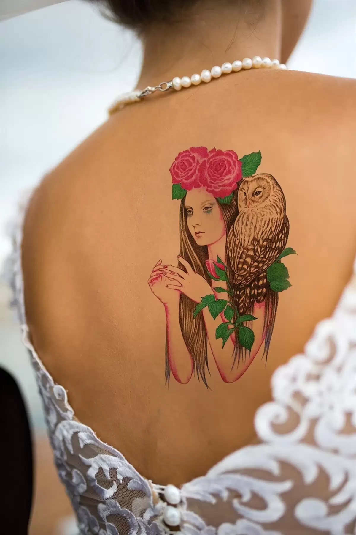 Geçici Kadın, Gül ve Baykuş Dövme Tattoo