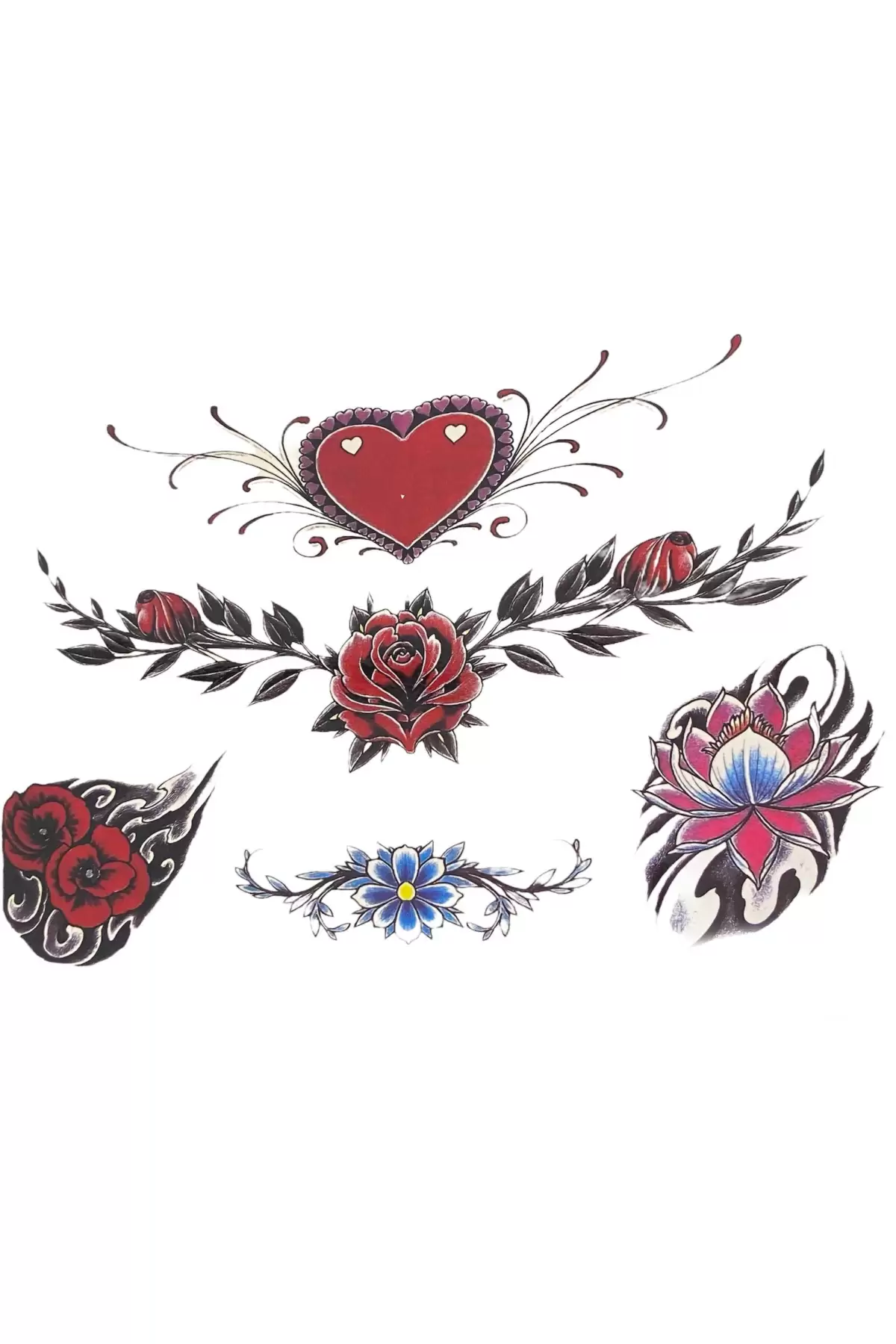 Geçici Kalp Ve Çiçek Figürlü Dövme Tattoo