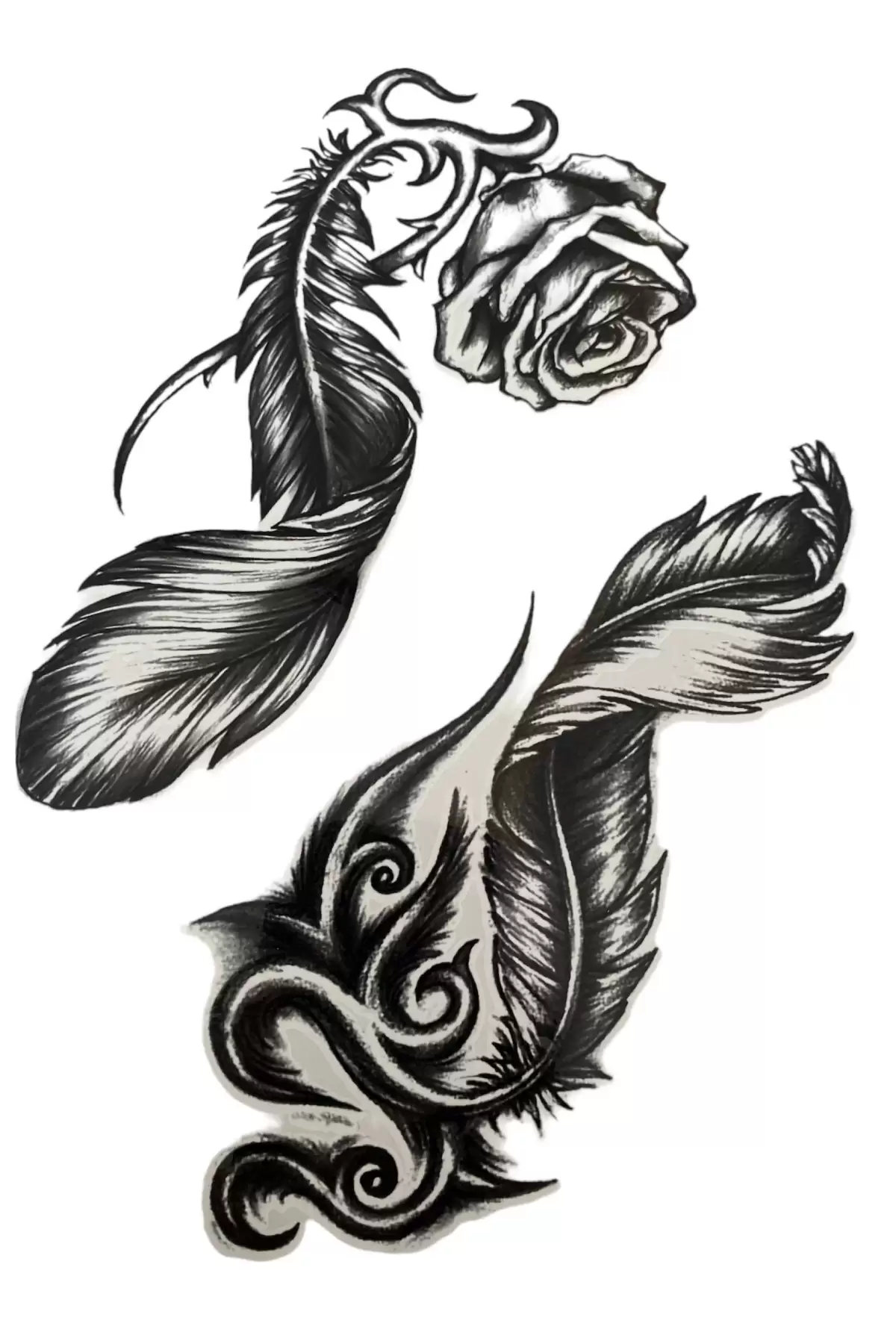 Geçici Tüy Ve Gül Figürlü Dövme Tattoo