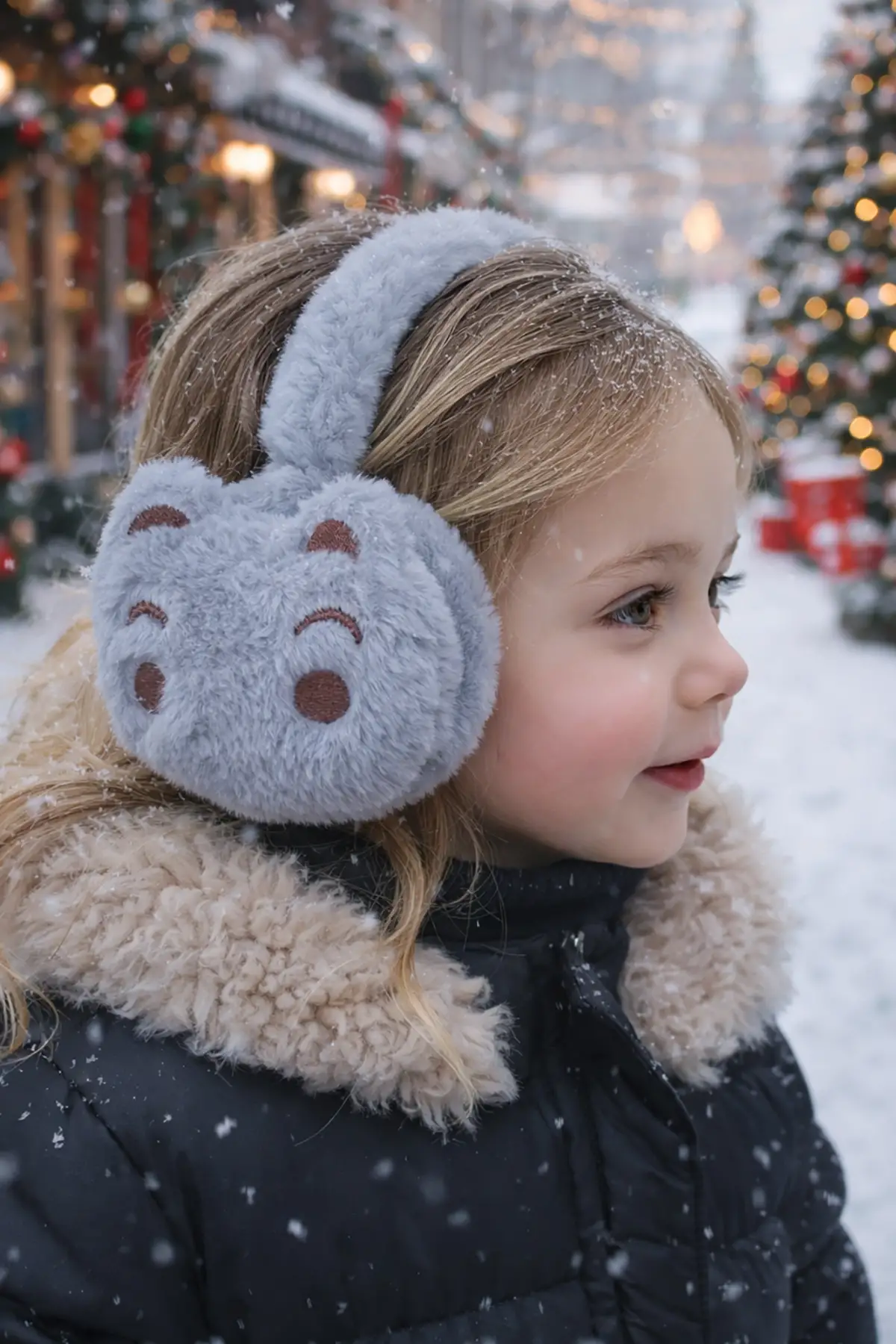 Gri Renk Ayıcık Figürlü Peluş Kulaklık