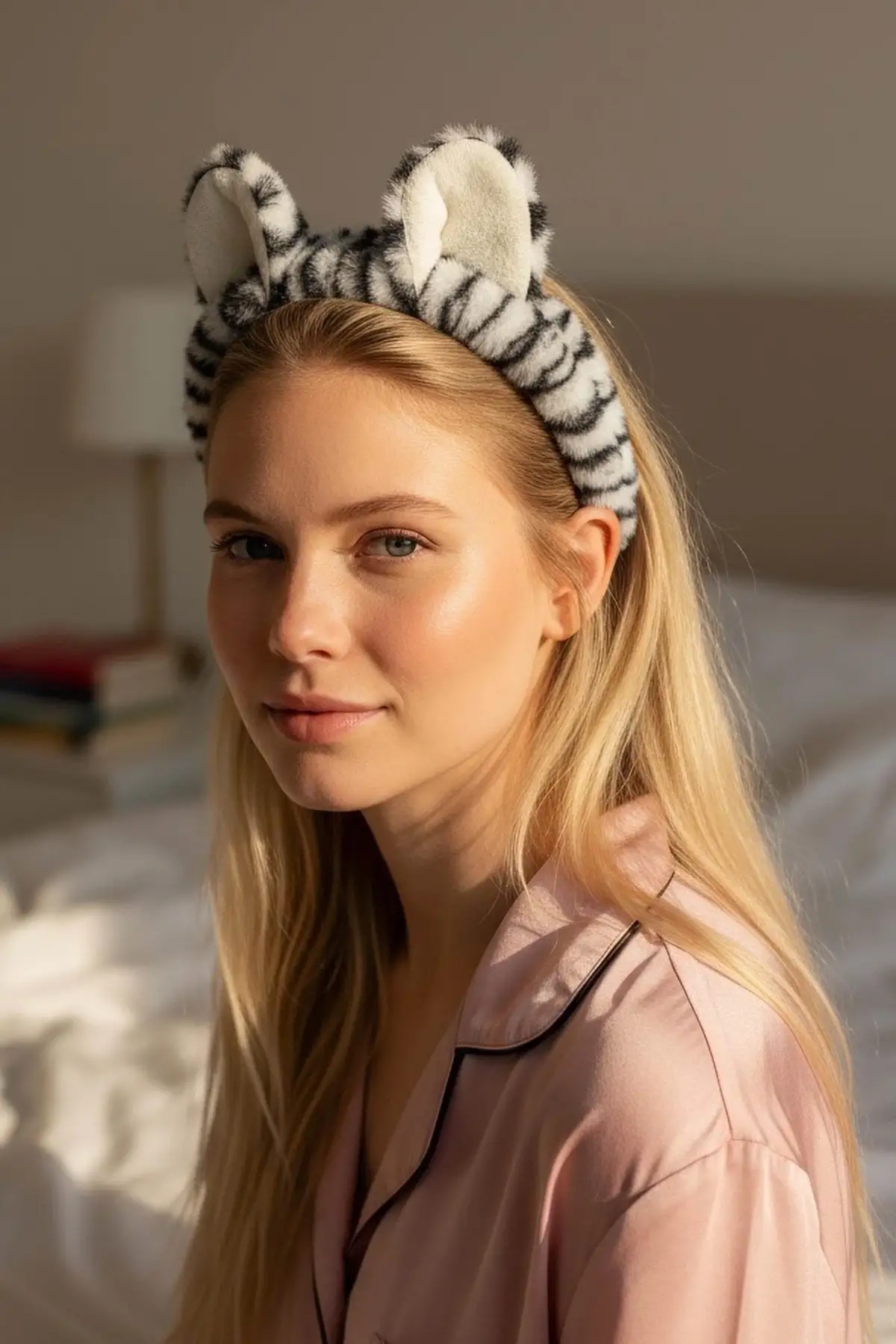 Gri Renk Kulak Detaylı Peluş Saç Bandı