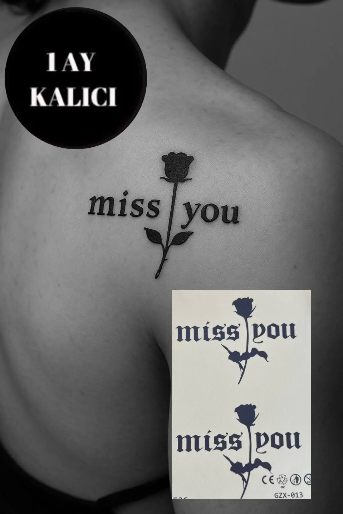 Gül Ve Mis You Yazılı Figürlü 12 Saat Sonra Kararan Geçici Mini Dövme Tattoo