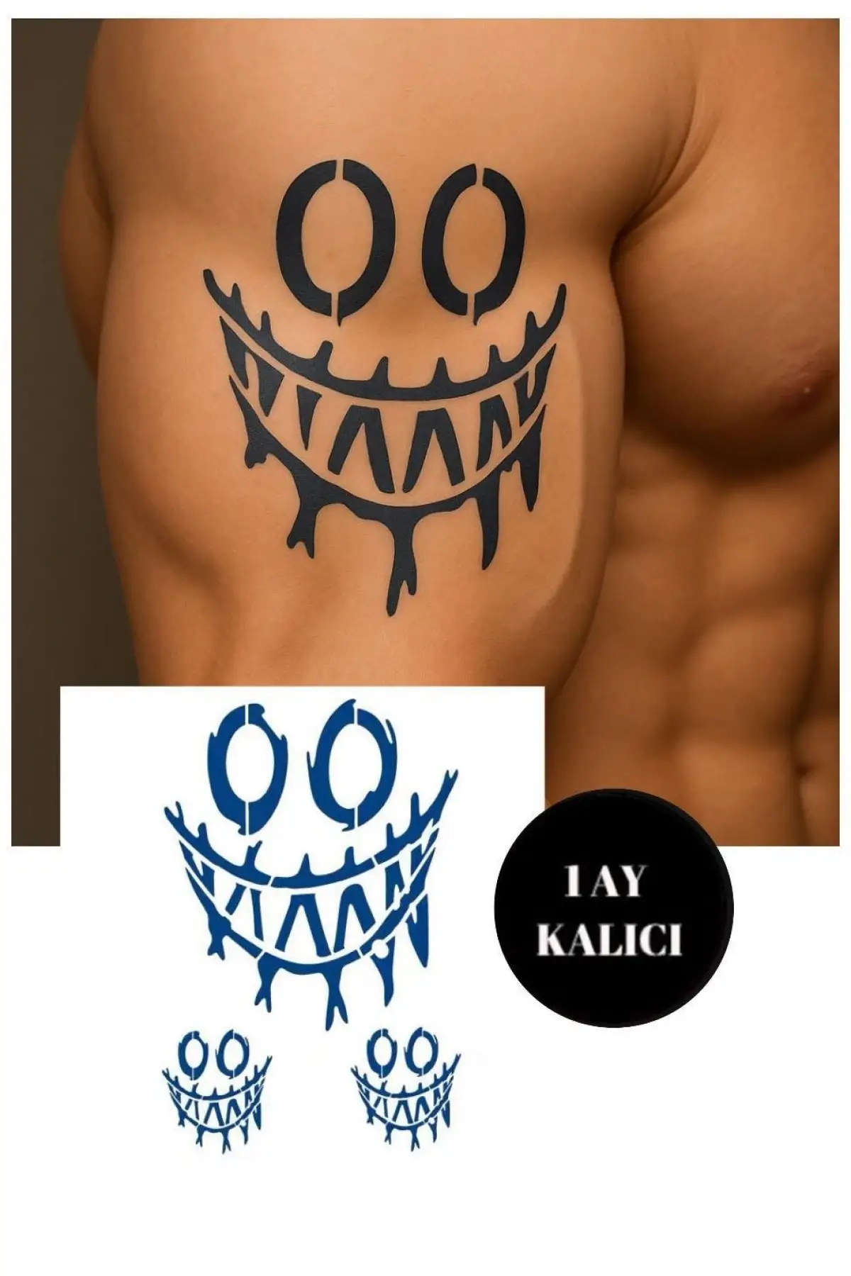 Gülen Yüz Figürlü 12 Saat Sonra Kararan Geçici Mini Dövme Tattoo