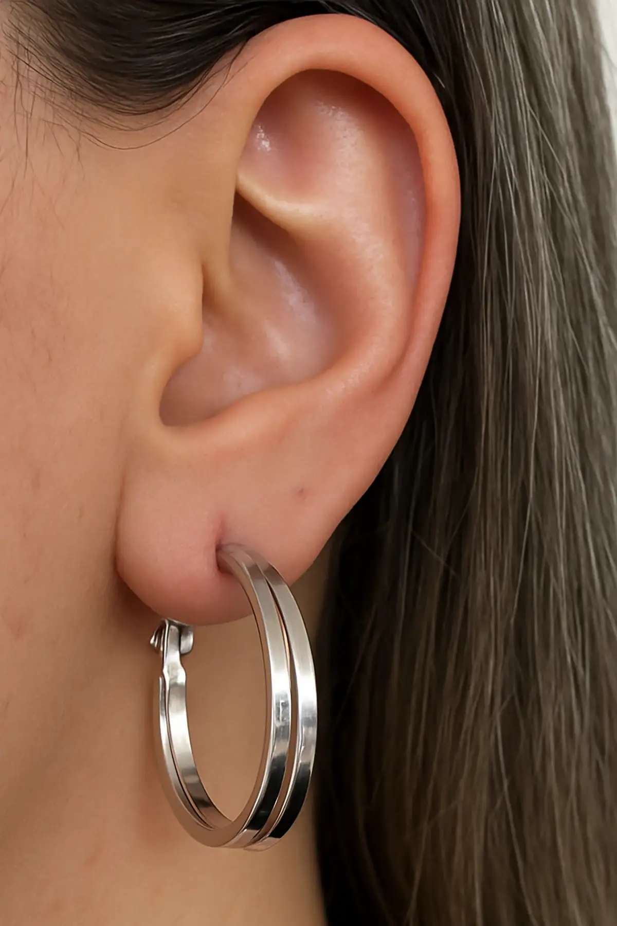 Gümüş Renk 20MM Halka Küpe (Çift)