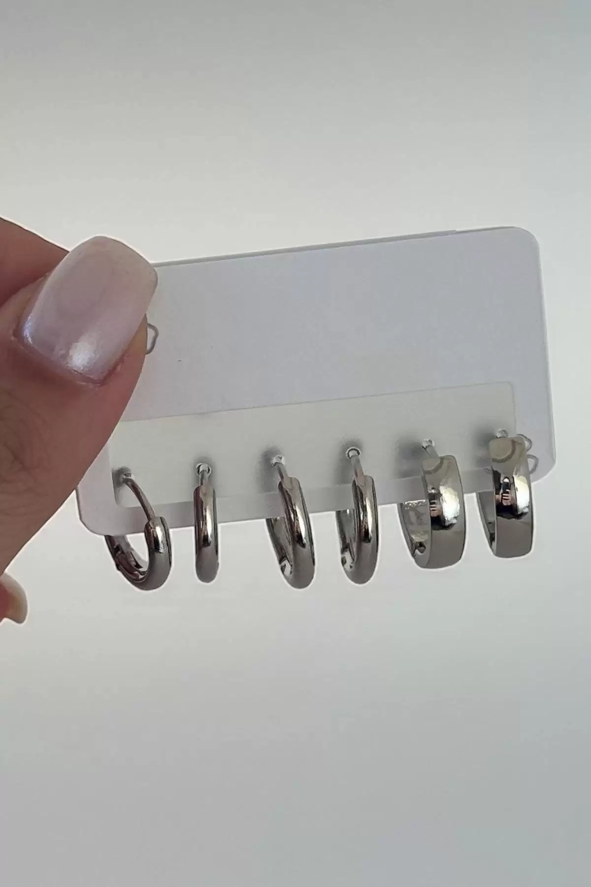 Gümüş Renk 6lı Çelik Halka Küpe Set