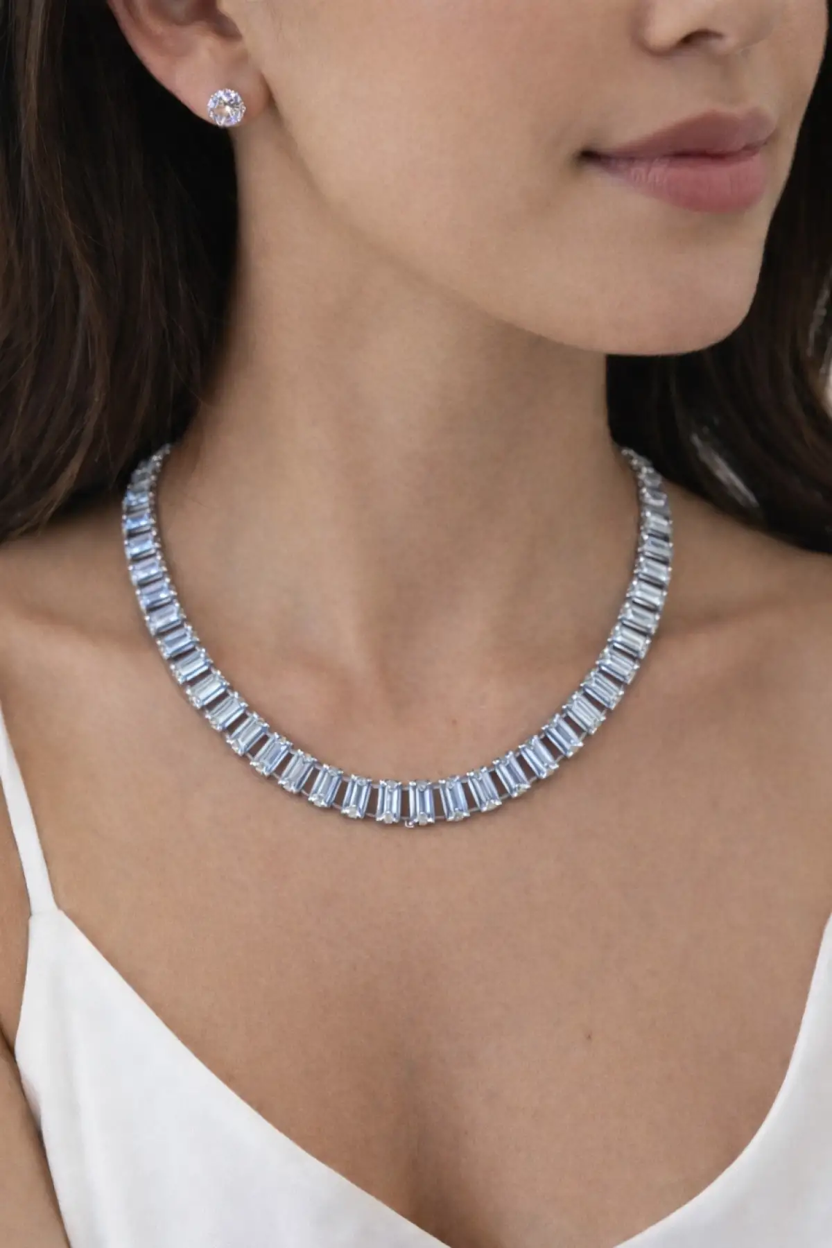 Gümüş Renk Baget Taş Detaylı Abiye Set