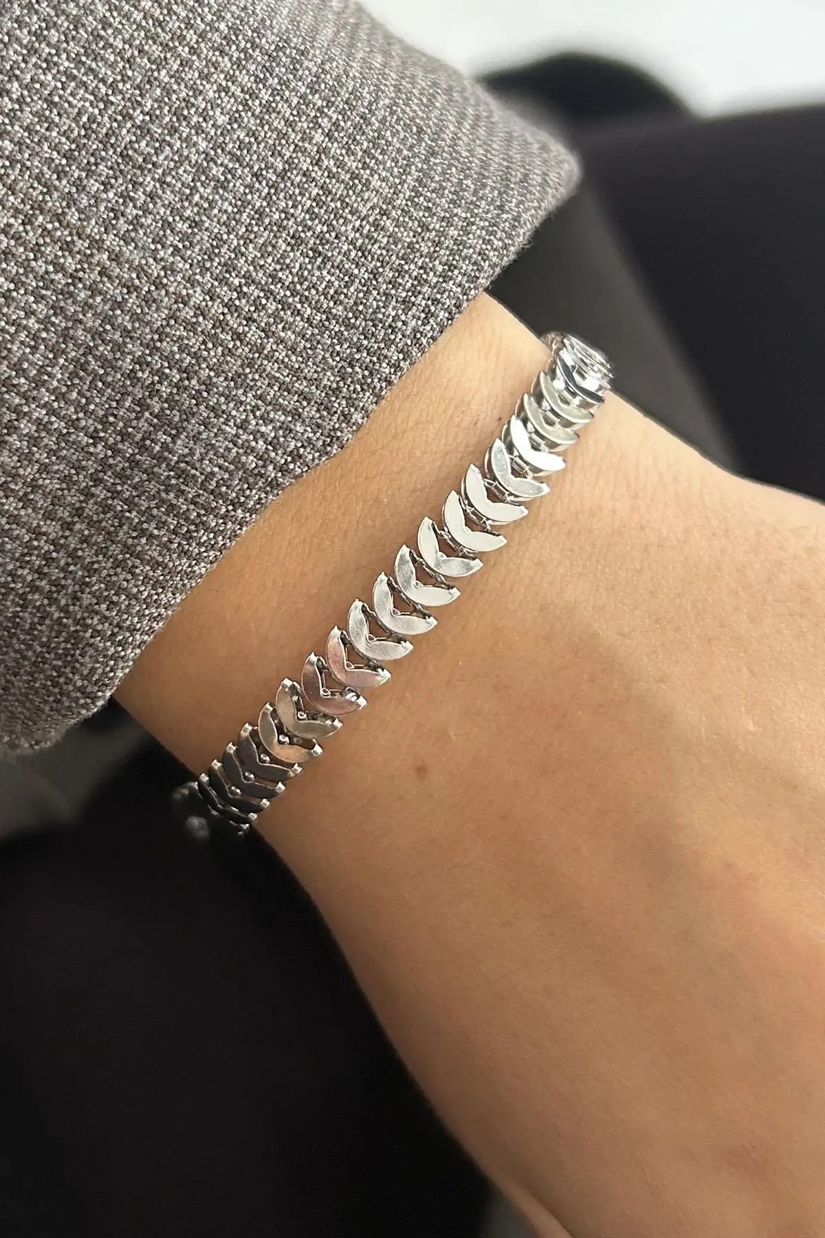 Gümüş Renk Balık Sırtı Çelik Bileklik (Unisex)