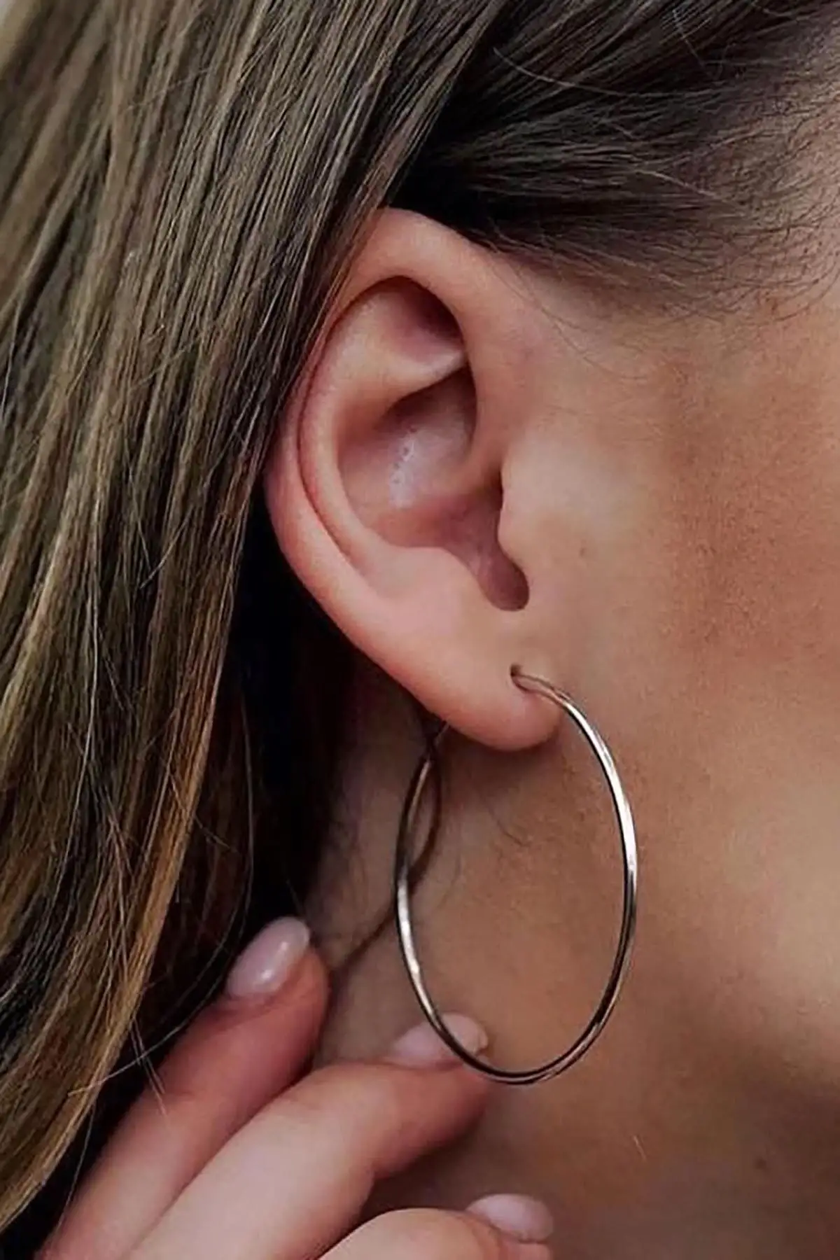 Gümüş Renk Çelik Halka Küpe 40Mm (Çift)