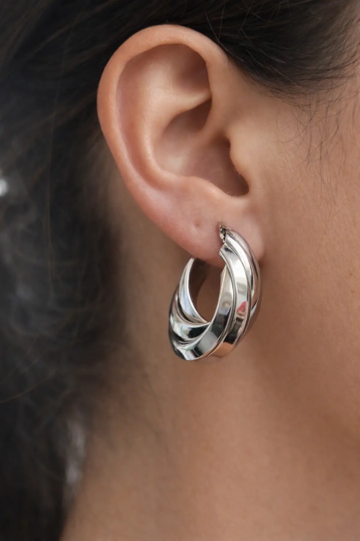 Gümüş Renk Çelik Halka Küpe (Çift)