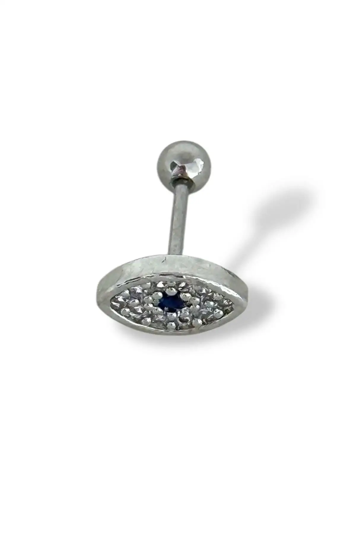 Gümüş Renk Göz Figürlü Taş Detaylı Çelik Tragus/Kıkırdak Küpe/Piercing (Tek)