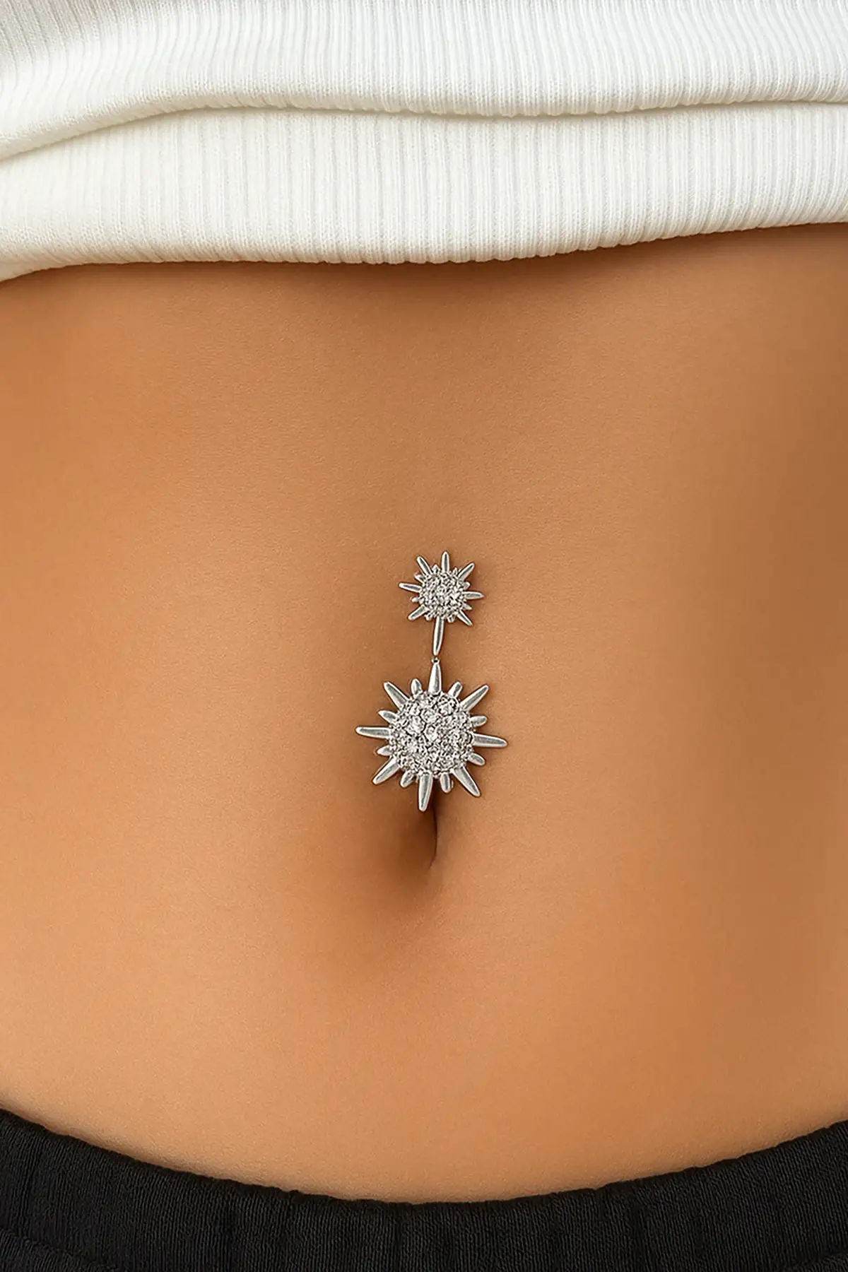 Gümüş Renk Güneş Figürlü Cerrahi Çelik Göbek Piercing