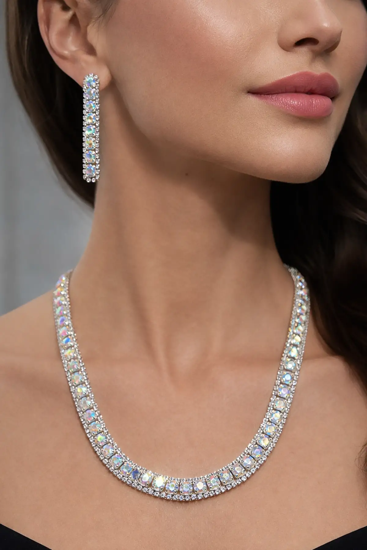 Gümüş Renk Hologram Taş Detaylı Abiye Set