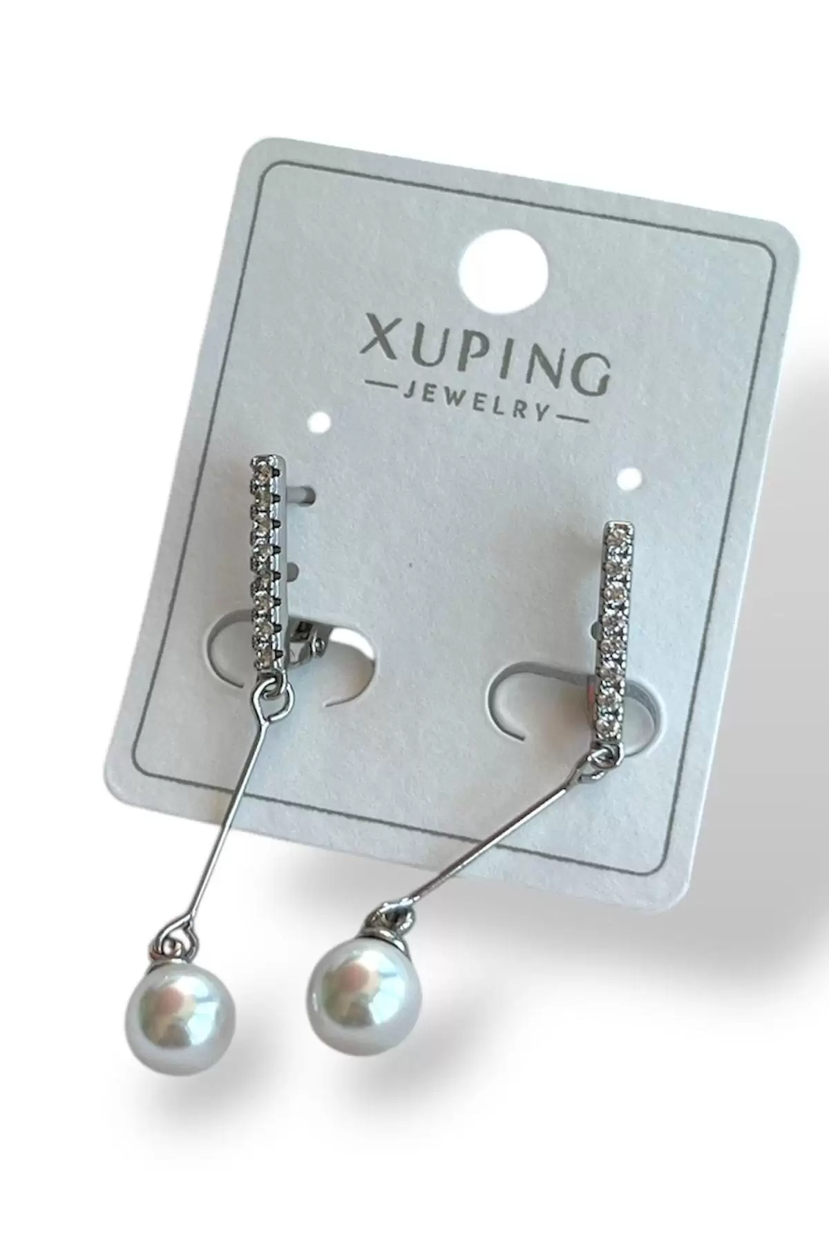 Gümüş Renk İnci Ve Taş Detaylı Çelik Xuping Küpe (Çift)