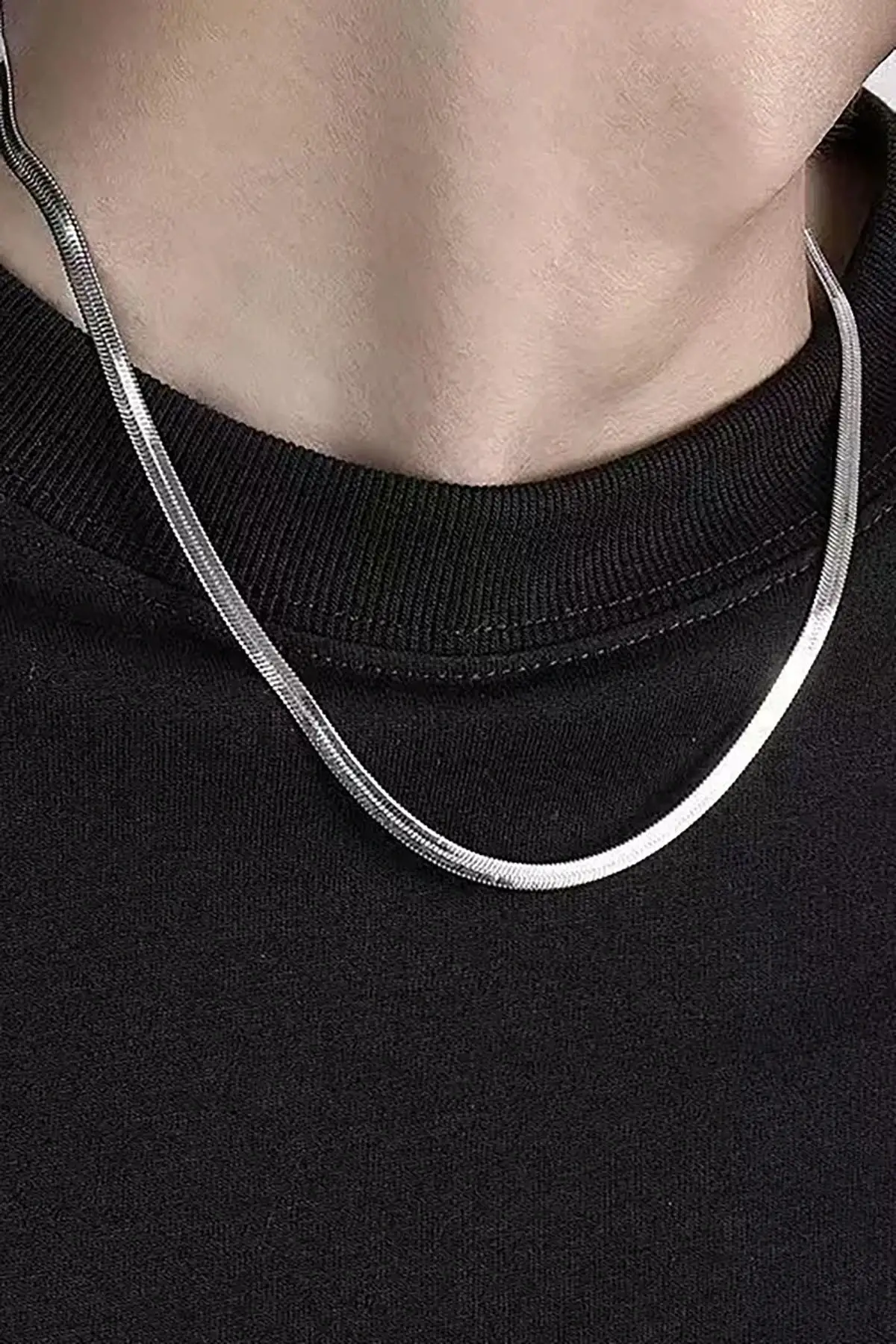 Gümüş Renk İtalyan Zincir Detaylı Unisex Çelik Kolye