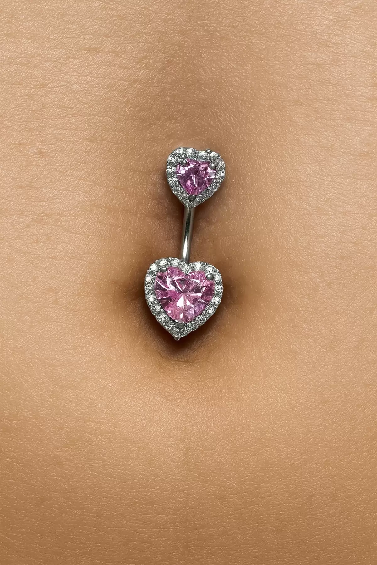 Gümüş Renk Kalp Figürlü Cerrahi Çelik Göbek Piercing