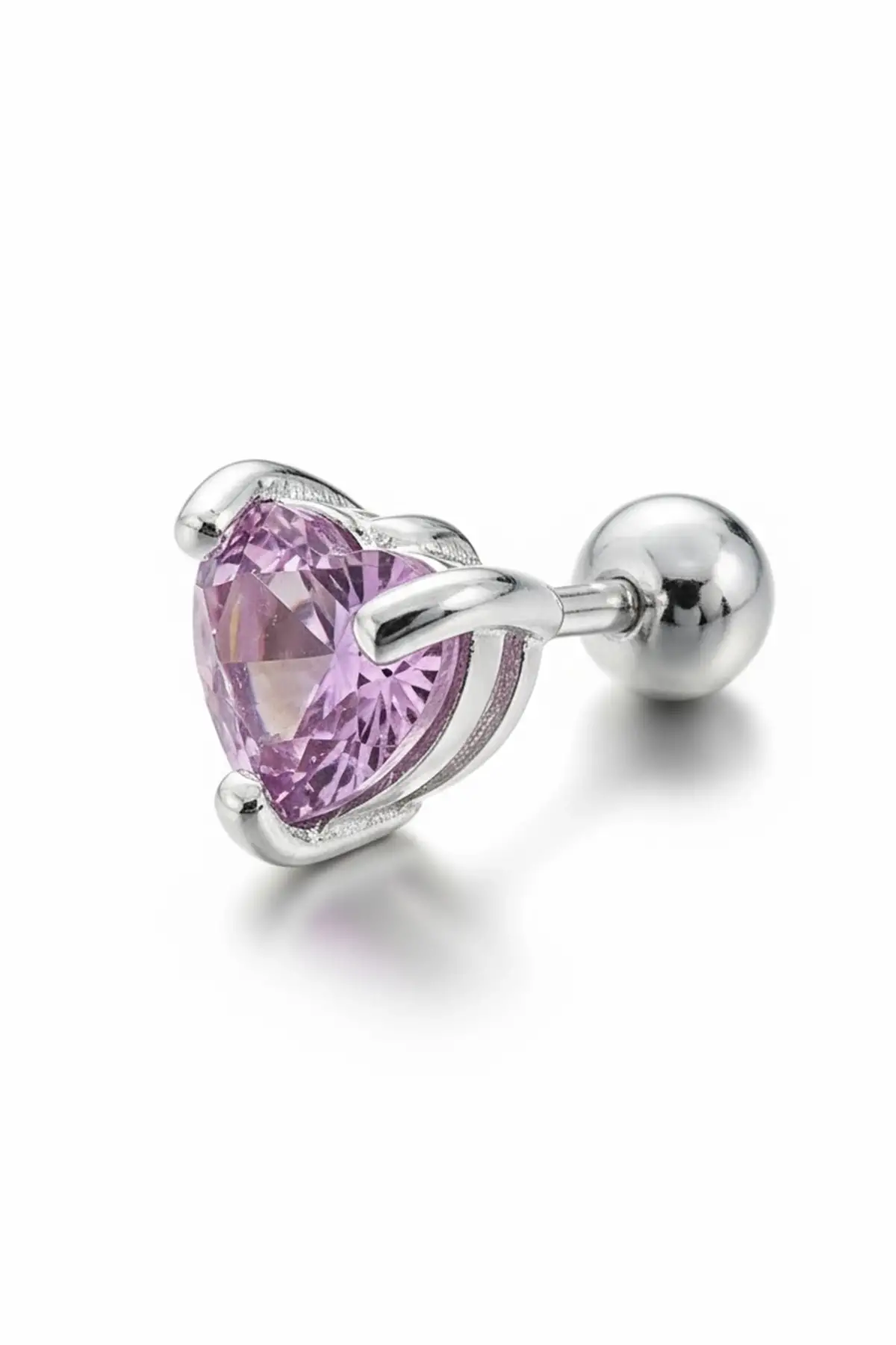 Gümüş Renk Kalp Figürlü Cerrahi Çelik Tragus/Kıkırdak Küpe/Piercing (Tek)