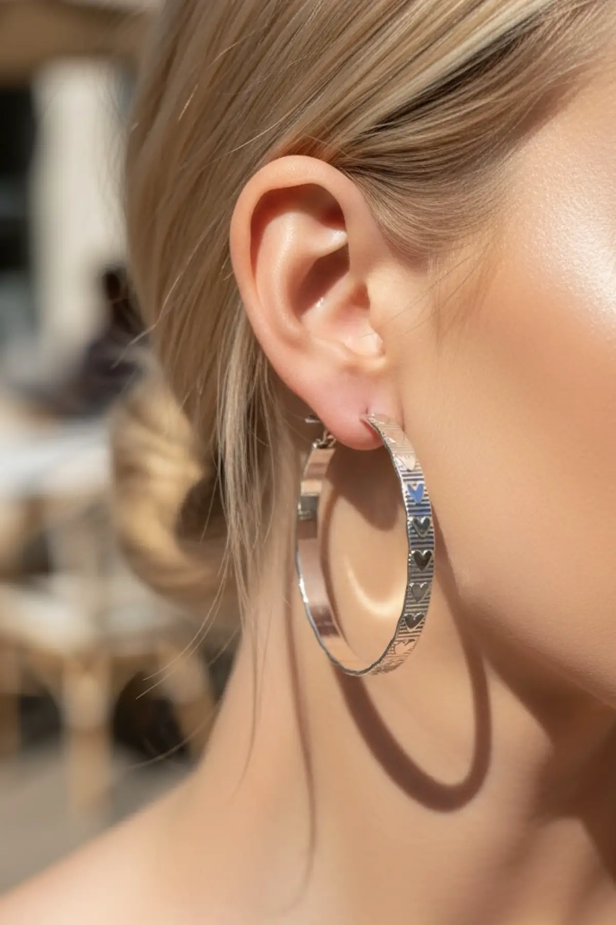 Gümüş Renk Kalp Halka Küpe (Çift)