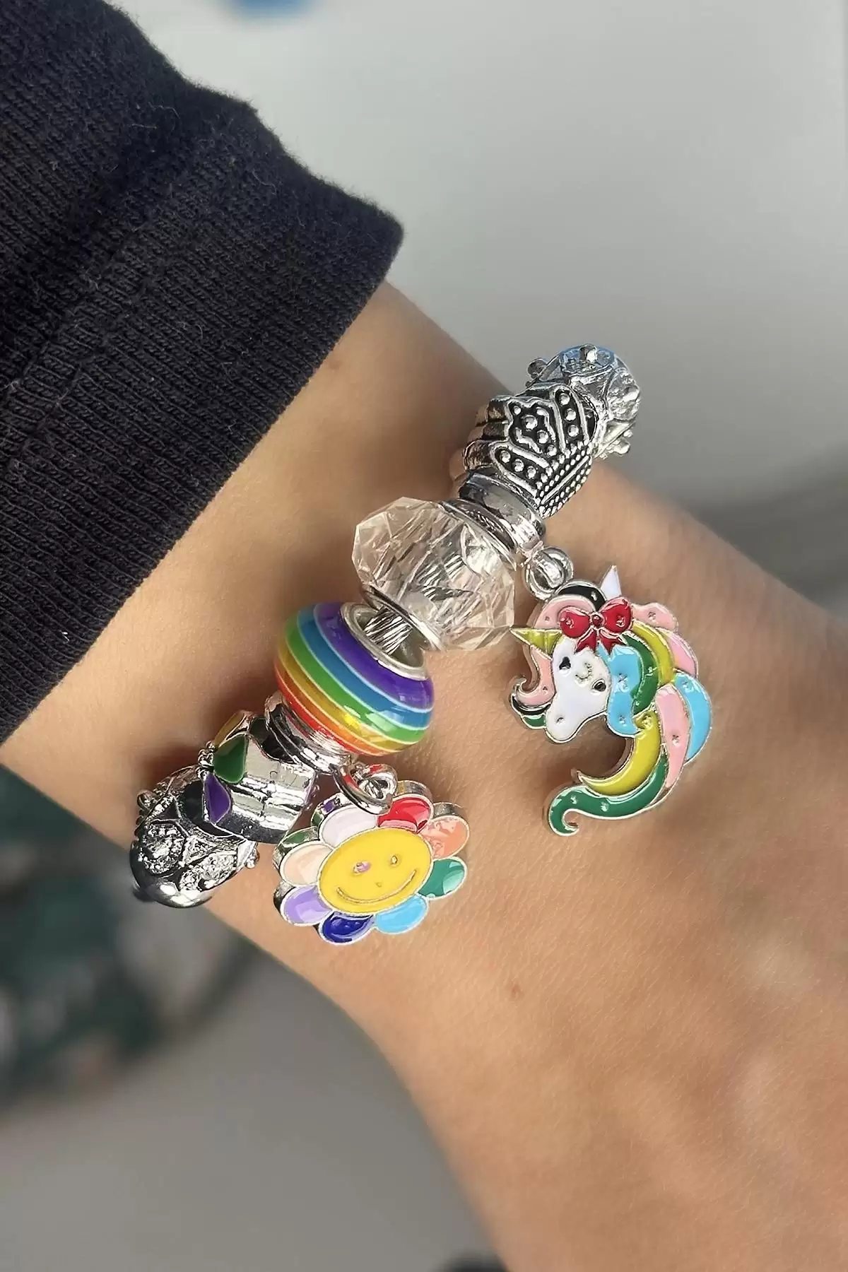 Gümüş Renk Karışık Figürlü Çelik Pandora Bileklik