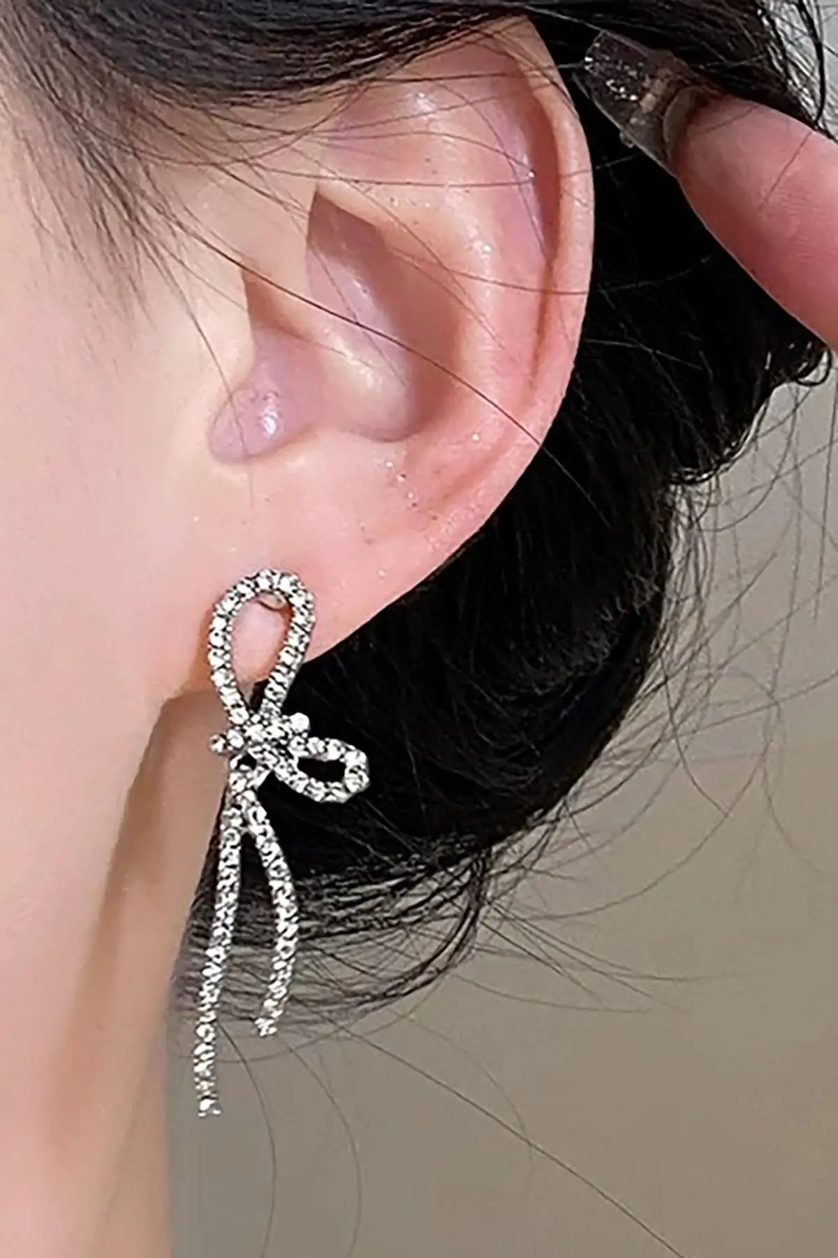 Gümüş Renk Kurdele 14k Altın Kaplama Küpe (Çift)