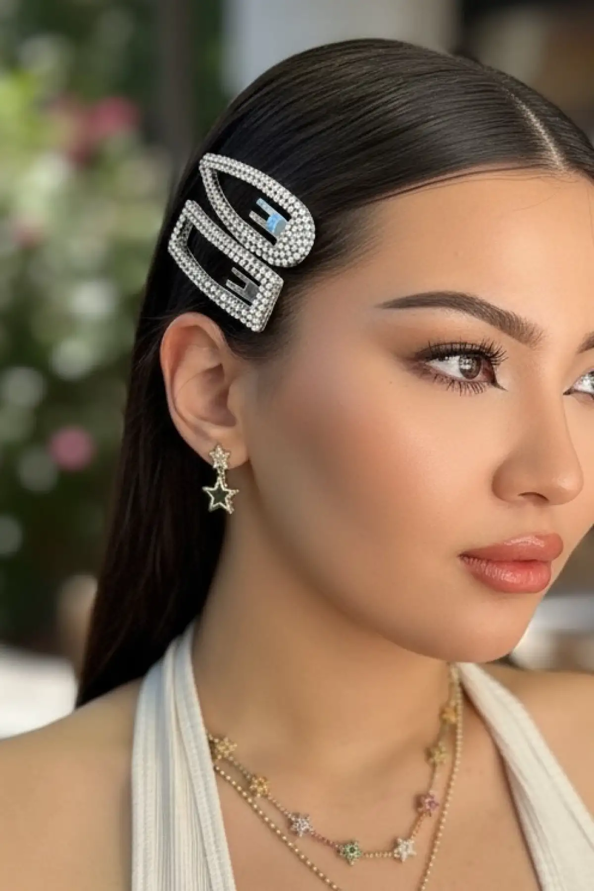 Gümüş Renk Taş Detaylı 2li Yan Toka