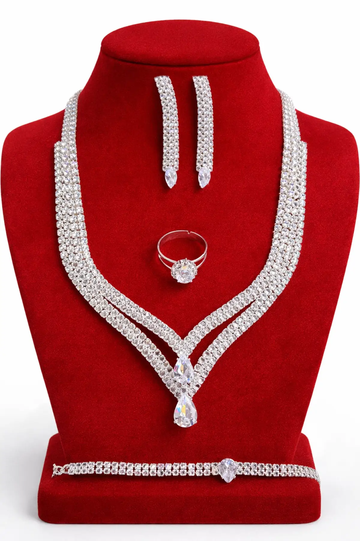 Gümüş Renk Taş Detaylı 4lü Abiye Set