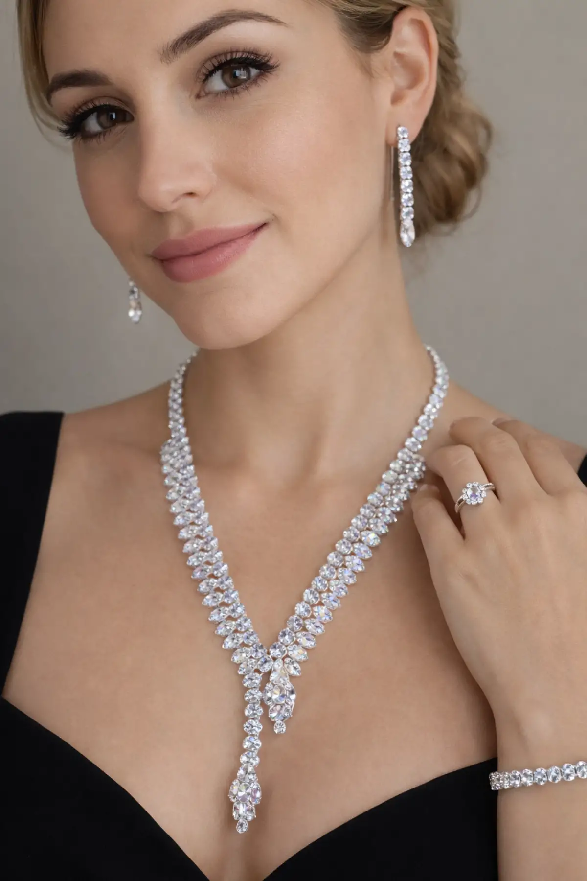 Gümüş Renk Taş Detaylı 4lü Abiye Set