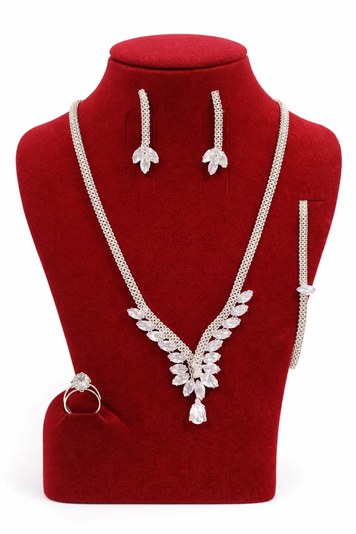 Gümüş Renk Taş Detaylı 4lü Abiye Set