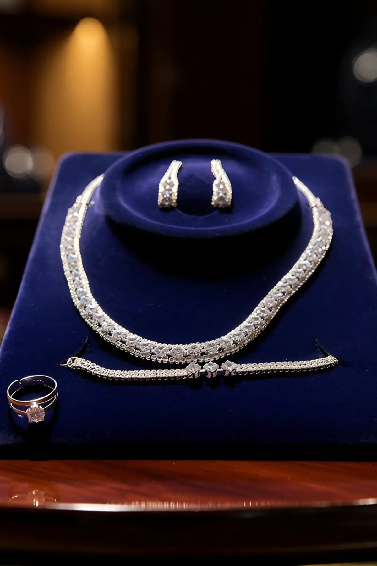 Gümüş Renk Taş Detaylı 4lü Abiye Set