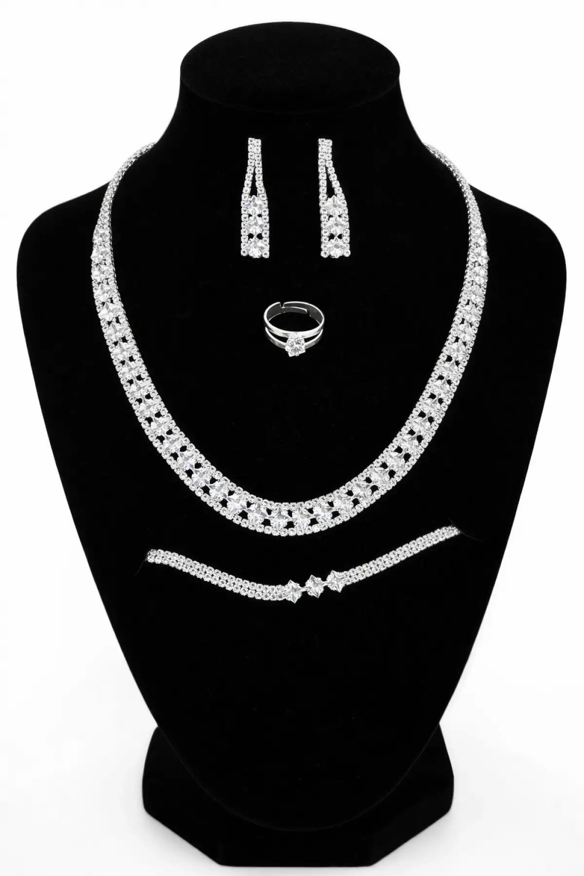 Gümüş Renk Taş Detaylı 4lü Abiye Set