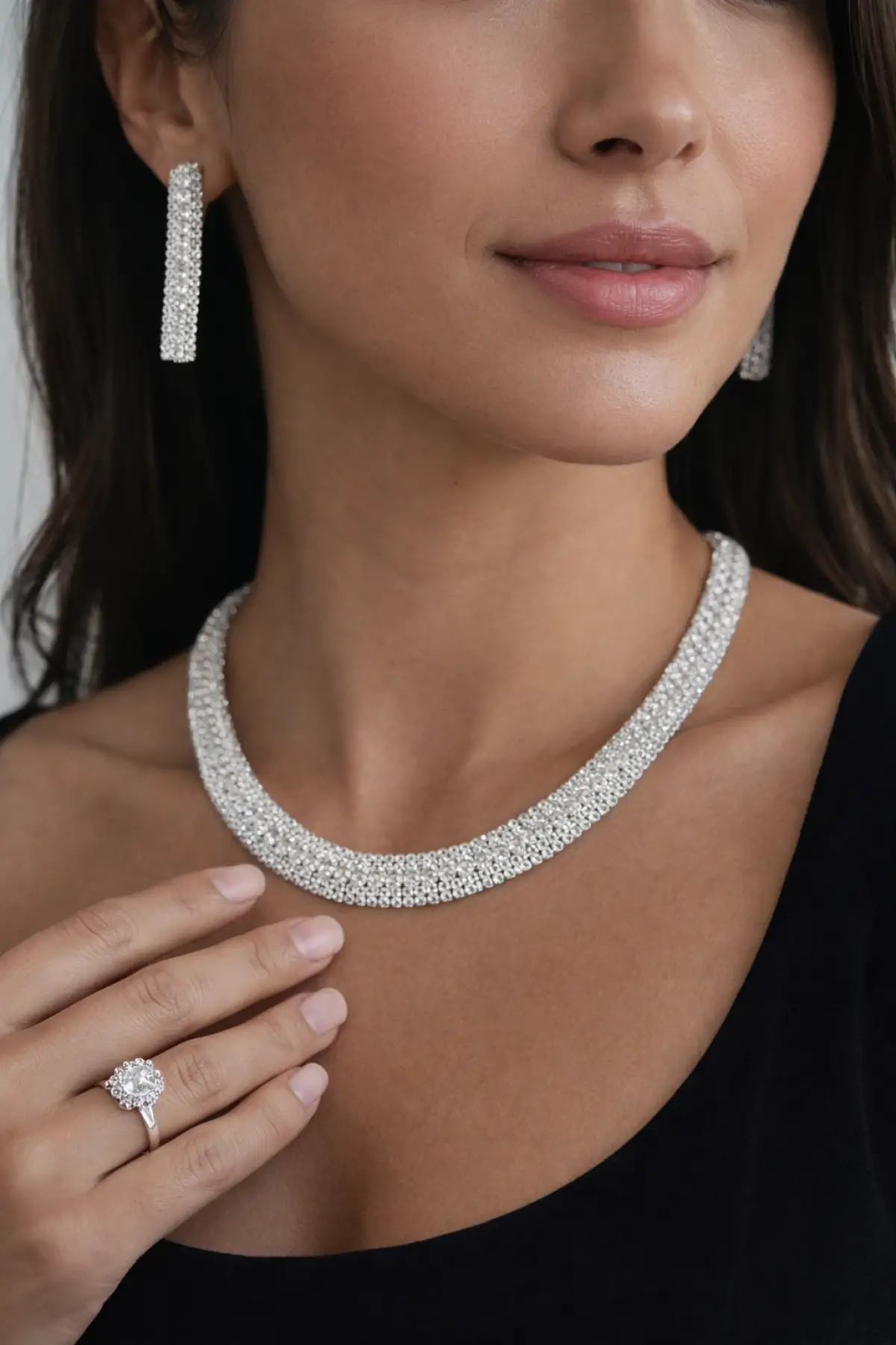 Gümüş Renk Taş Detaylı 4lü Abiye Set