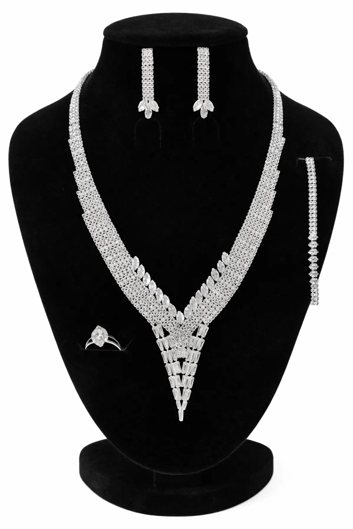 Gümüş Renk Taş Detaylı 4lü Abiye Set