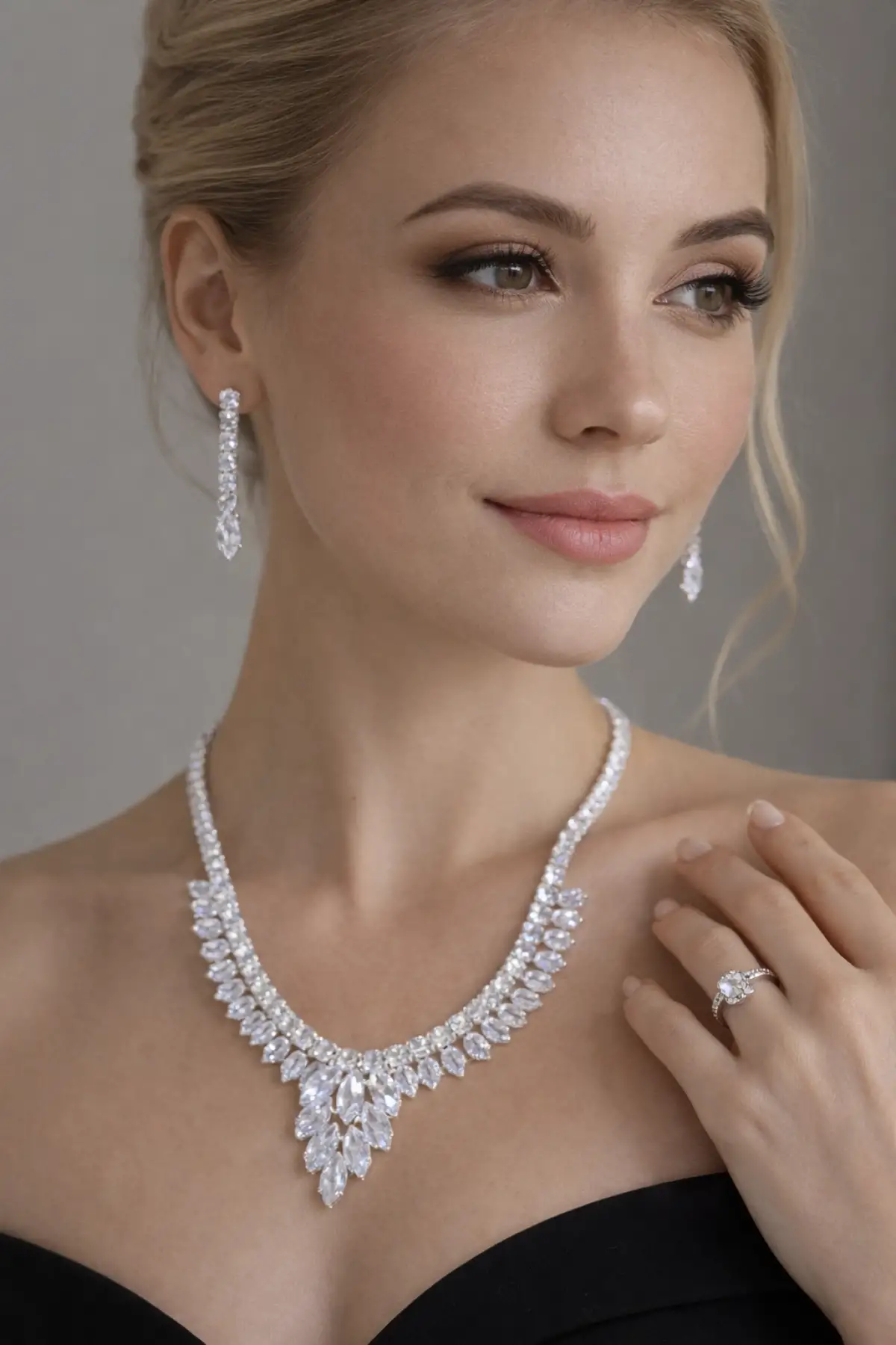 Gümüş Renk Taş Detaylı 4lü Abiye Set