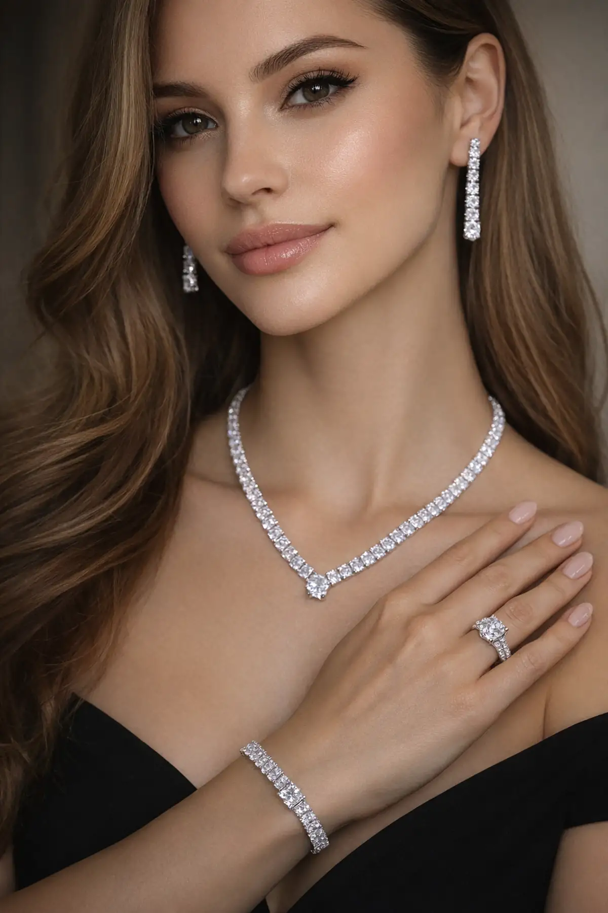 Gümüş Renk Taş Detaylı 4lü Abiye Set