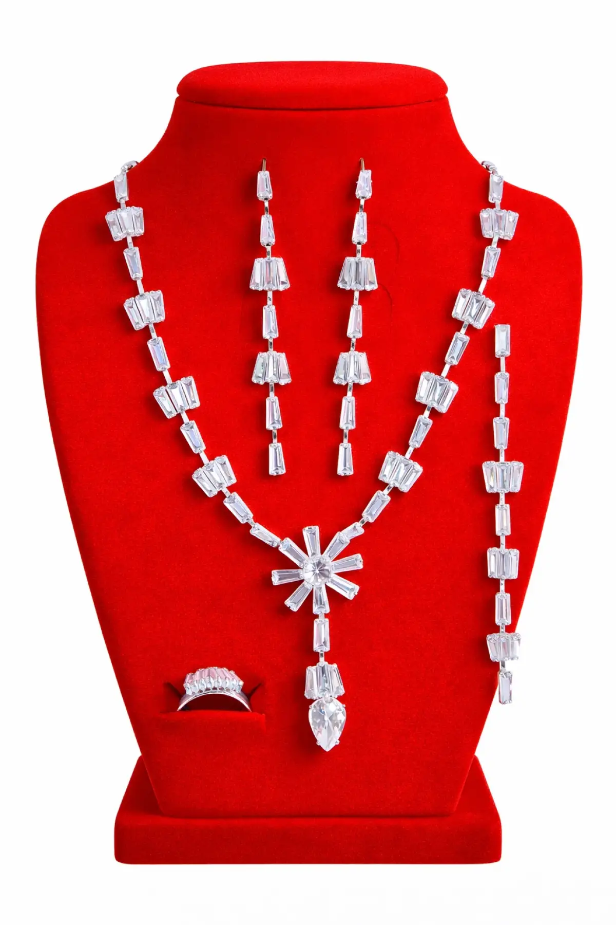 Gümüş Renk Taş Detaylı 4lü Abiye Set