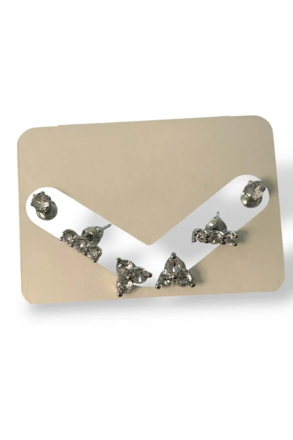 Gümüş Renk Taş Detaylı 6lı Küpe Set