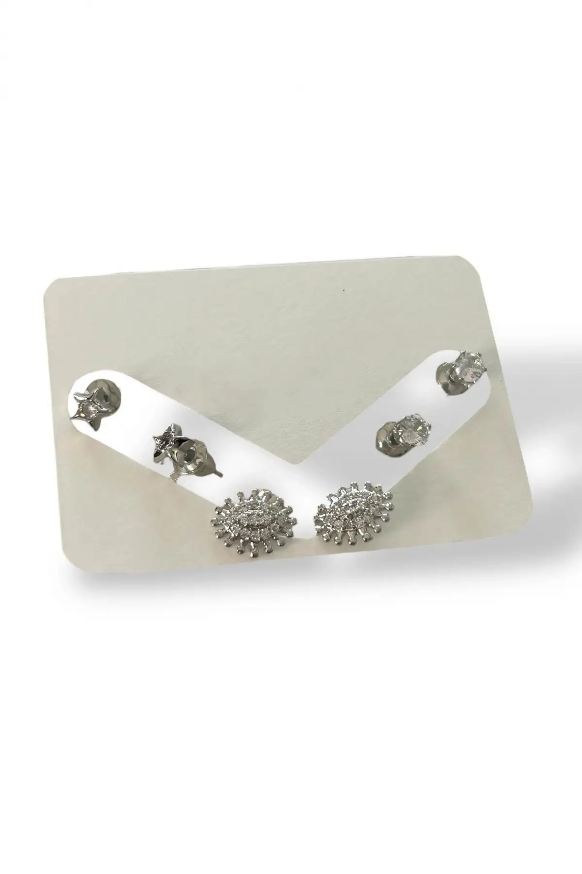 Gümüş Renk Taş Detaylı 6lı Küpe Set