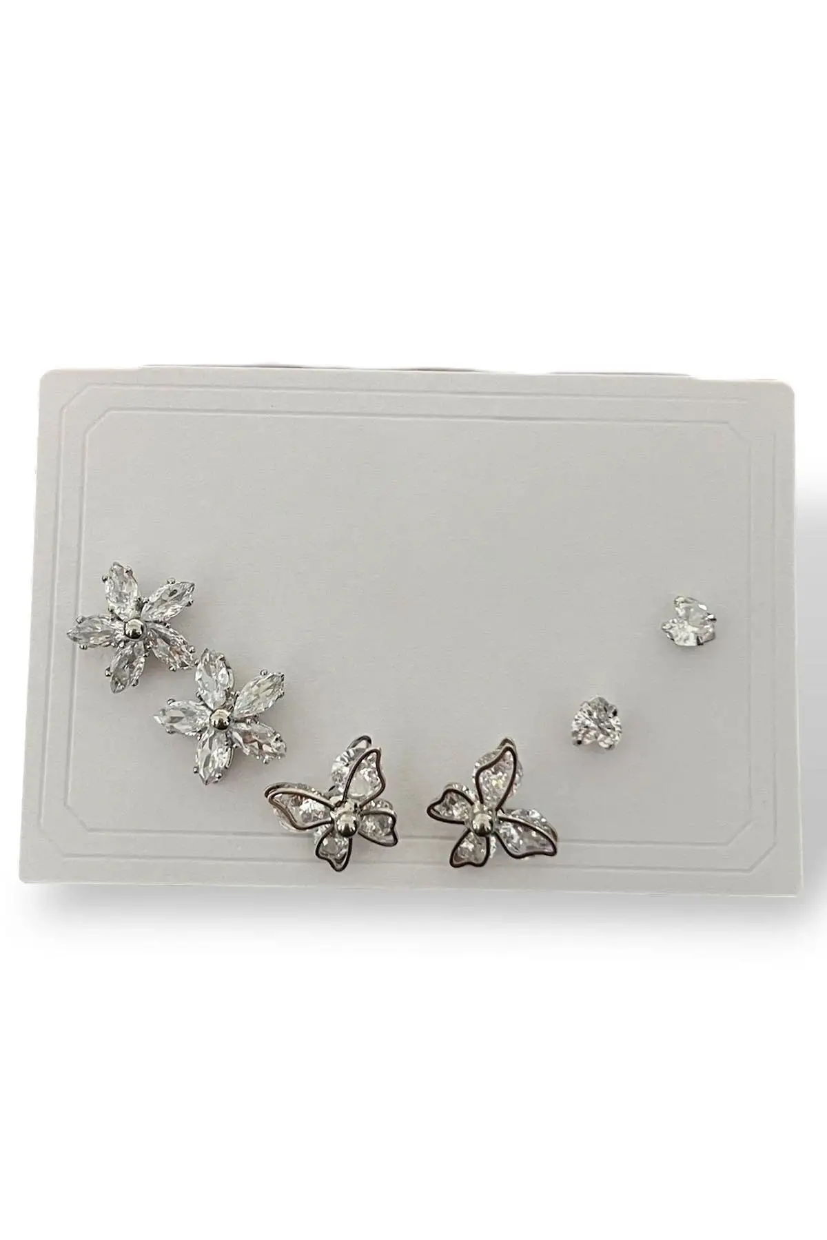 Gümüş Renk Taş Detaylı 6lı Küpe Set