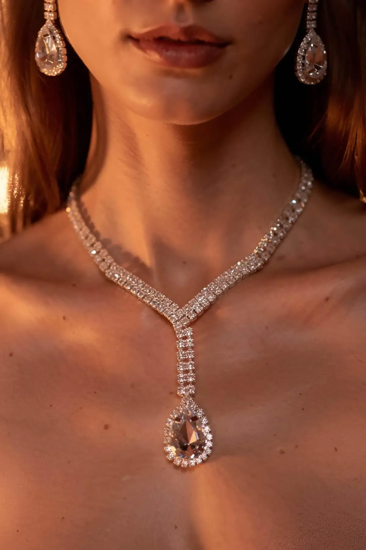 Gümüş Renk Taş Detaylı Abiye Set