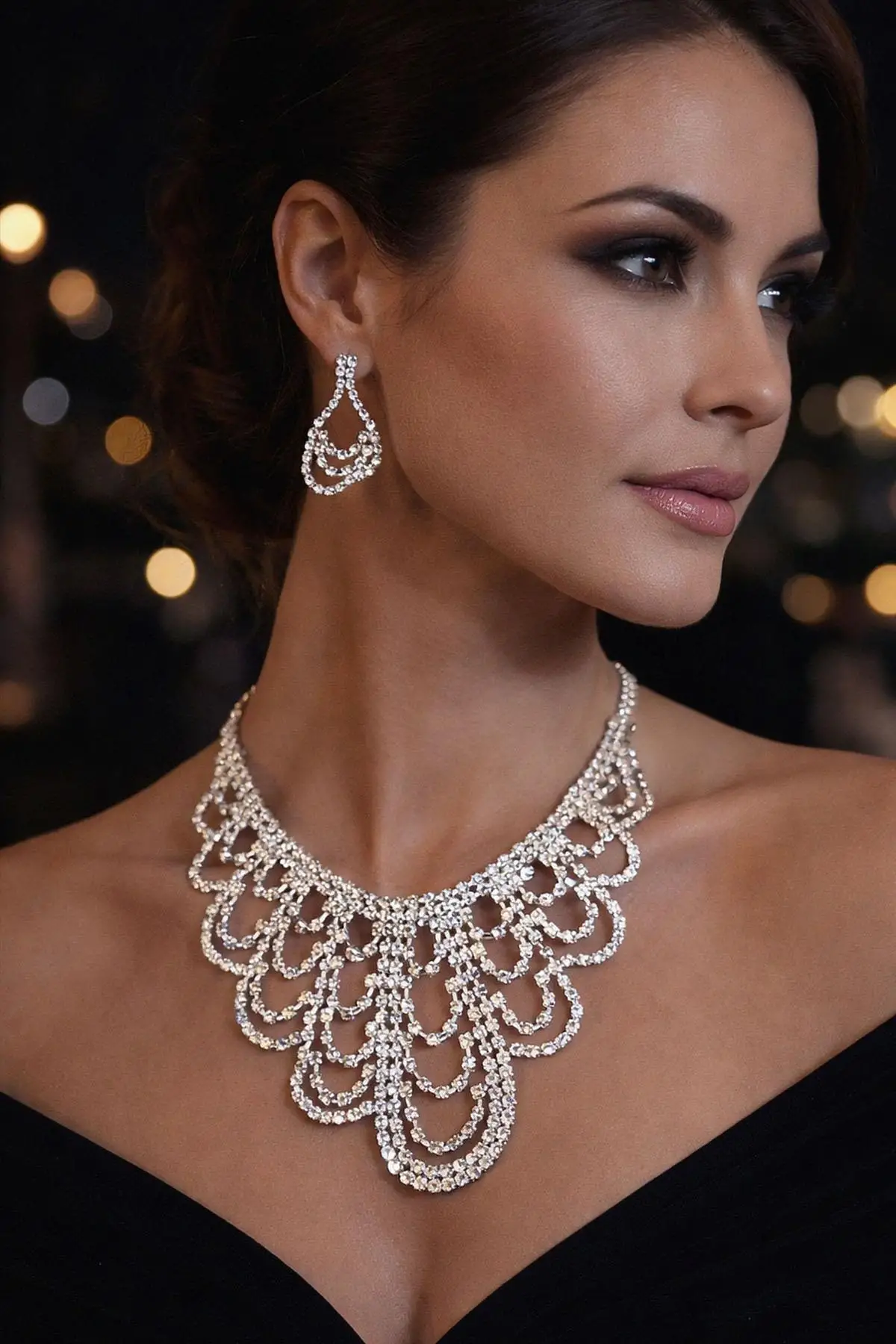 Gümüş Renk Taş Detaylı Abiye Set