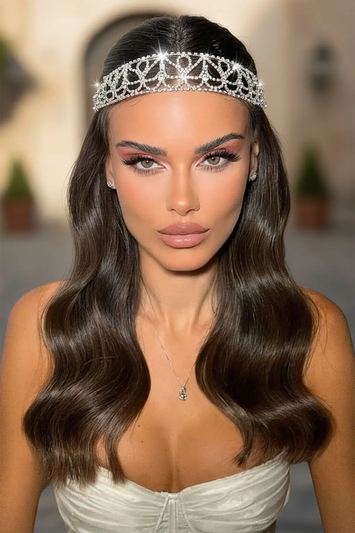 Gümüş Renk Taş Detaylı  Alınlık/Kına Aksesuarı