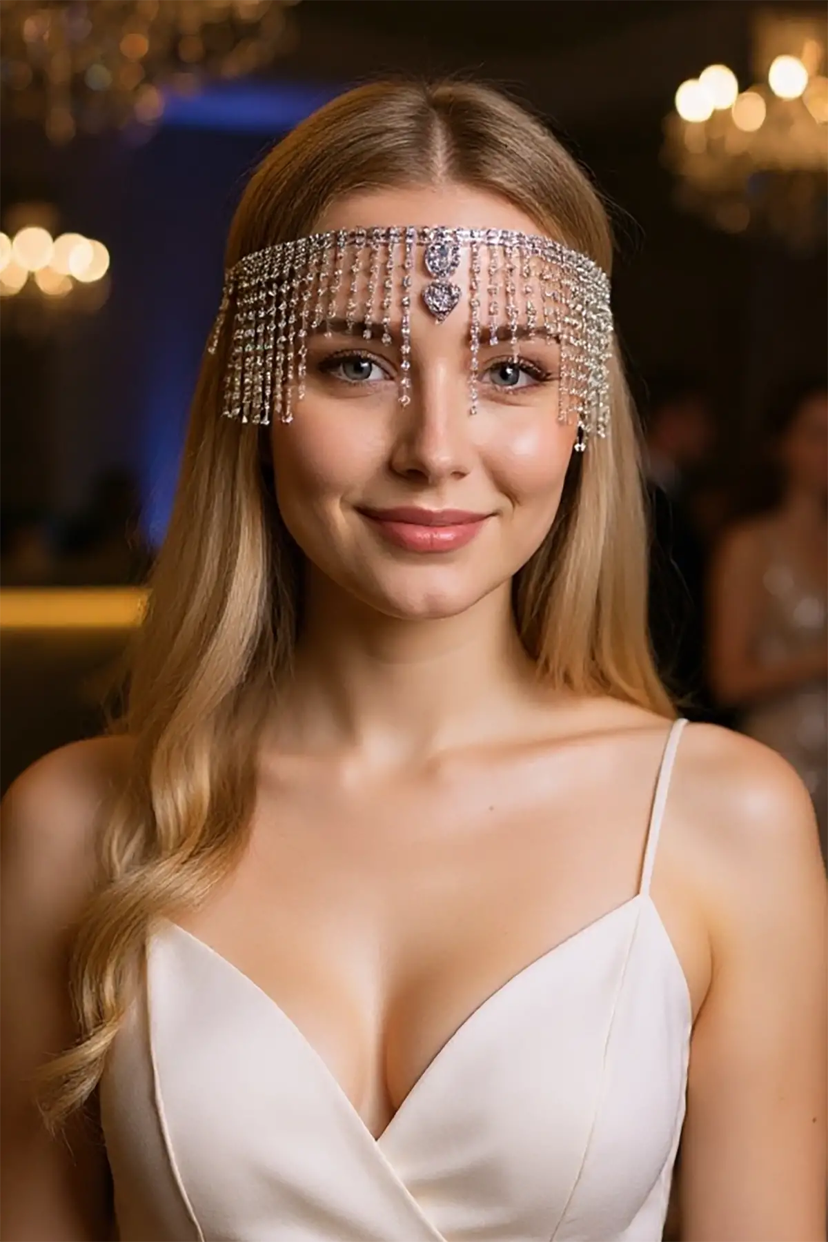 Gümüş Renk Taş Detaylı Alınlık/Kına Aksesuarı