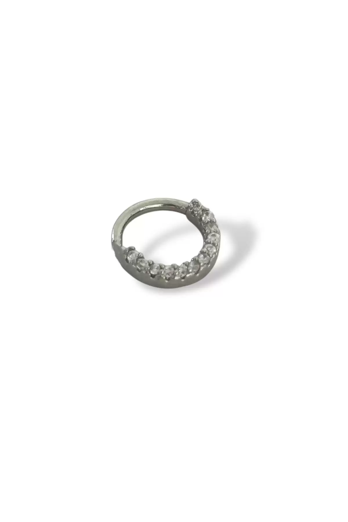 Gümüş Renk Taş Detaylı Çelik Halka Tragus/Kıkırdak Küpe/Piercing (Tek)