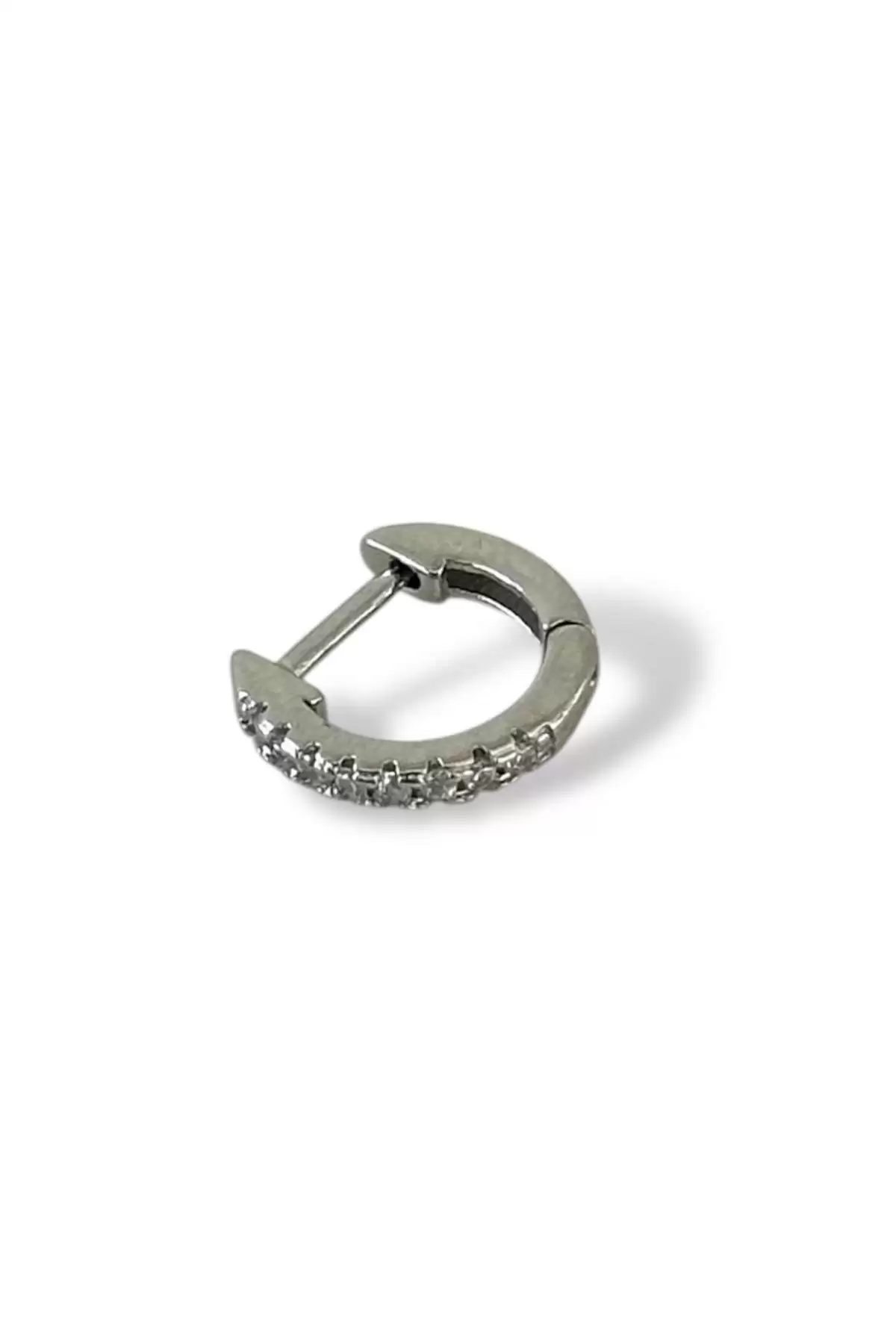 Gümüş Renk Taş Detaylı Çelik Halka Tragus/Kıkırdak Küpe/Piercing (Tek)