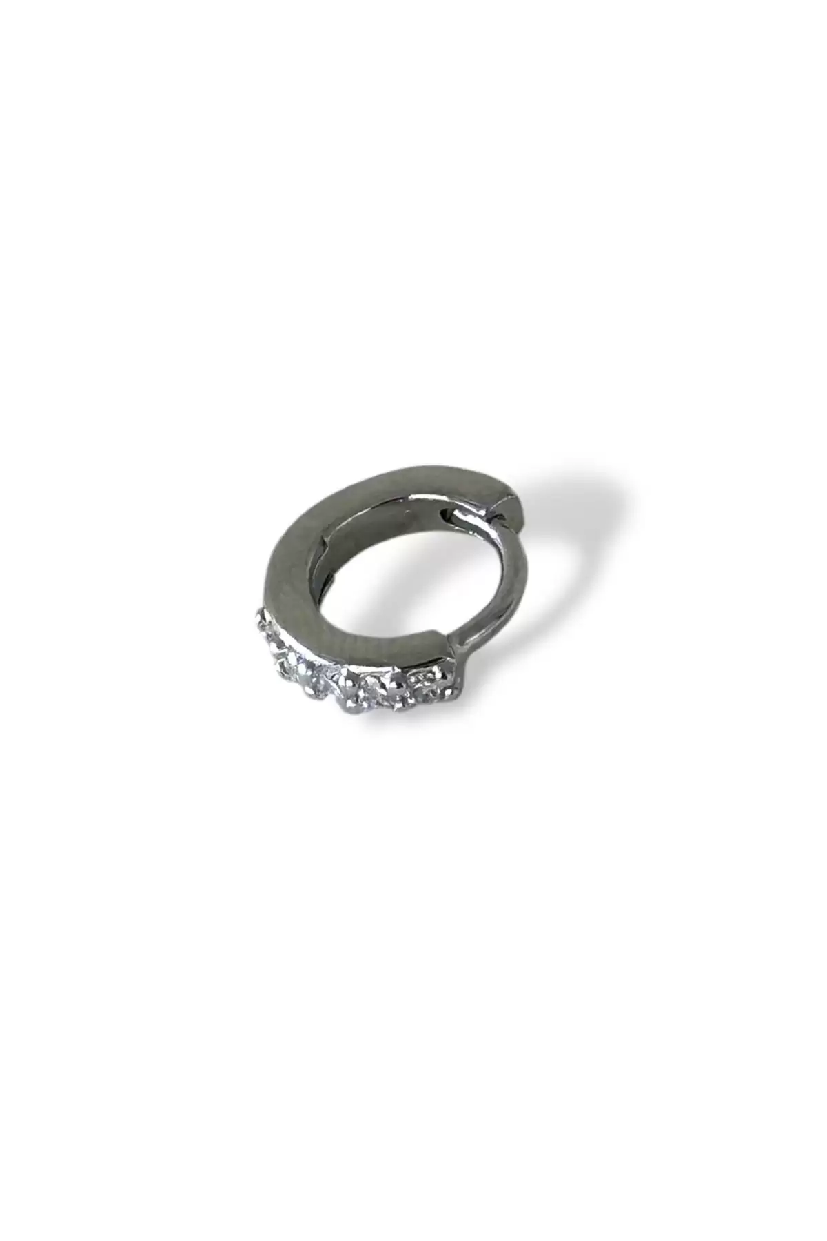 Gümüş Renk Taş Detaylı Çelik Halka Tragus/Kıkırdak Küpe/Piercing (Tek)
