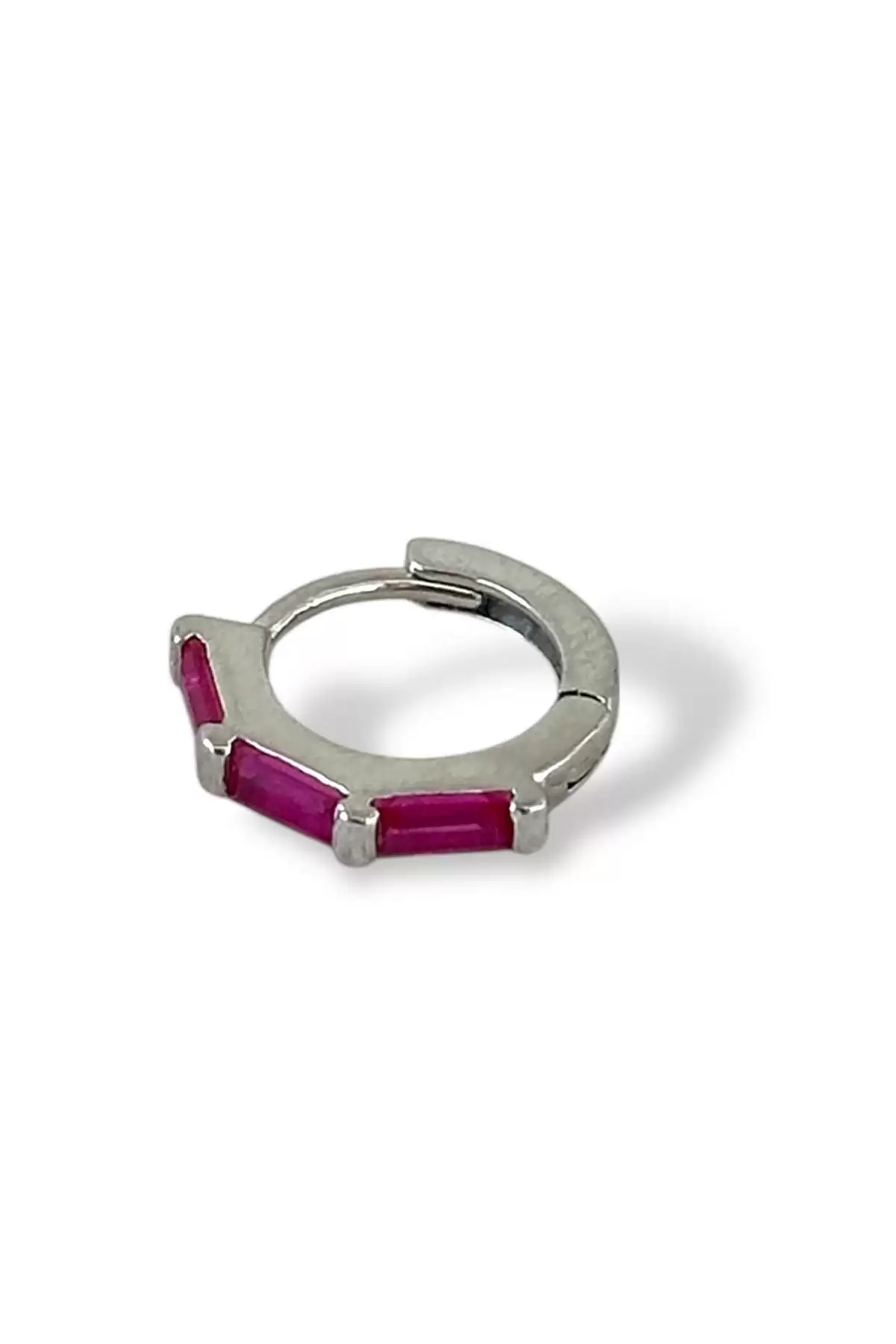 Gümüş Renk Taş Detaylı Çelik Halka Tragus/Kıkırdak Küpe/Piercing (Tek)