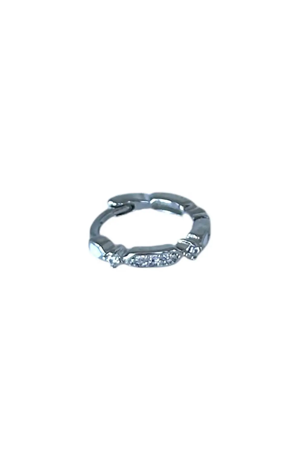 Gümüş Renk Taş Detaylı Halka Çelik Tragus/Kıkırdak Küpe/Piercing (Tek)