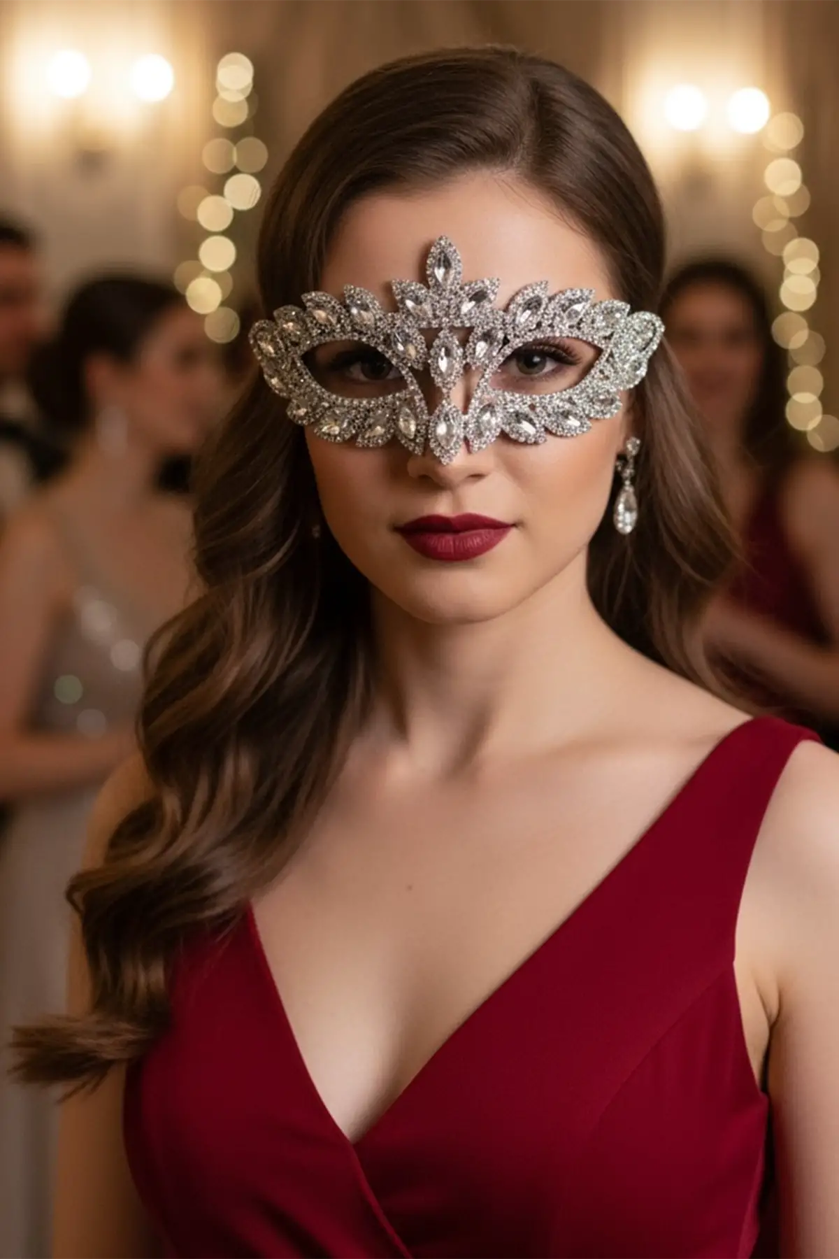 Gümüş Renk Taş Detaylı Parti Maskesi