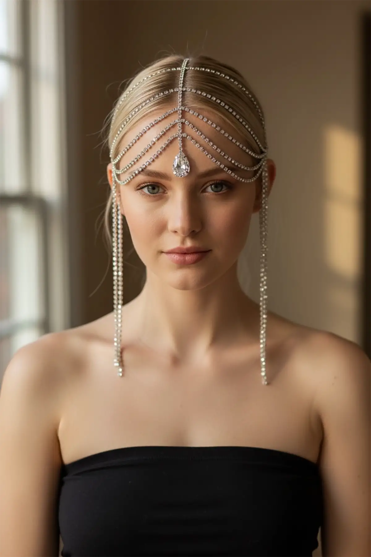 Gümüş Renk Taş Detaylı Saç Aksesuarı/Kına Aksesuarı